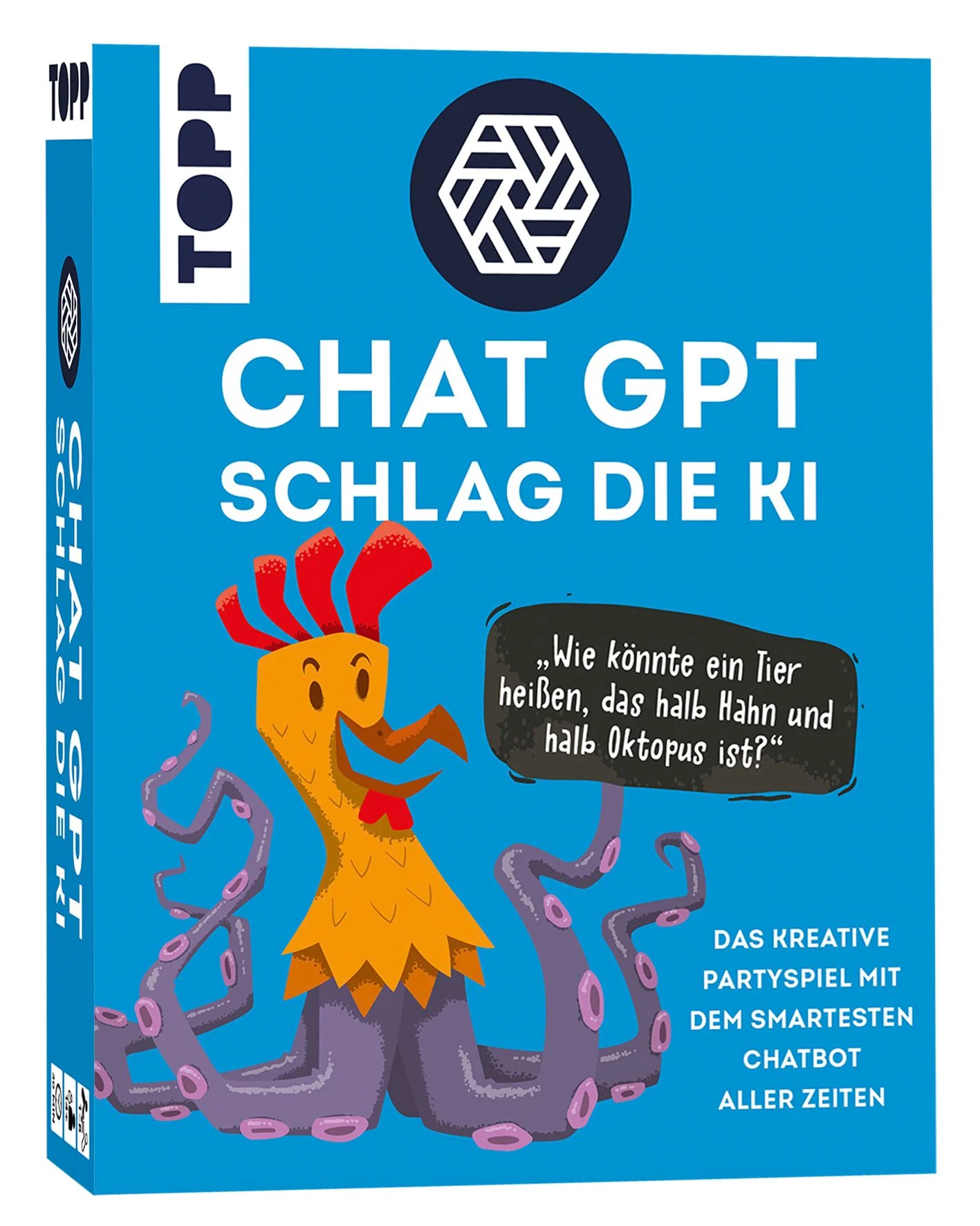 Ihr sprüht vor Kreativität, ein Geistesblitz jagt den nächsten und eure Reime sind auch nicht von schlechten Eltern? Dann macht etwas Platz am Tisch, denn ein neuer Herausforderer hat den Raum betreten: ChatGPT, die smarteste KI aller Zeiten!In diesem kreativen Partyspiel überbietet ihr euch gegenseitig mit witzigen Wortspielereien. Doch ihr müsst immer auch den gnadenlos scharfsinnigen Chat-Roboter schlagen! Wer findet die beste Antwort – Mensch oder Maschine?Mit 200 aberwitzigen Fragen, von albern bis tiefschürfend:Schreiben den Titel für den neuen Fitzek!Erfinde einen Namen für das Haustier des Teufels!Mit welchem Anmachspruch lande ich bei einem Royal?Wie könnte der Online-Nickname des Bundeskanzlers lauten?Wenn du ein neues Hogwarts-Haus gründen könntest, welches wäre es?....Spielprinzip:Die Gruppe zieht eine Karte mit einer Brainstorming-Aufgabe. Alle am Tisch notieren ihre möglichst kreativen oder witzige Ideen. Die Frage wird ebenfalls in ChatGPT eingegeben und alle Antworten werden vorgelesen. Die Gruppe stimmt ab, ob jemand am Tisch eine bessere Antwort gefunden hat, als ChatGPT.Was ist ChatGPT?Dieses Thema rockt die gerade die Netzwelt: eine künstliche Intelligenz, die auf Fragen antwortet, als ob ein echter Mensch dahinterstecken würde. Alle können sie nutzen und sie antwortet immer – und das überraschend kreativ und witzig! Das ist Science Fiction live!1–8 Personen | Ab 13 Jahren* | 30 Minuten Spielzeit*Nutzung von ChatGPT unter Aufsicht von Erwachsenen 