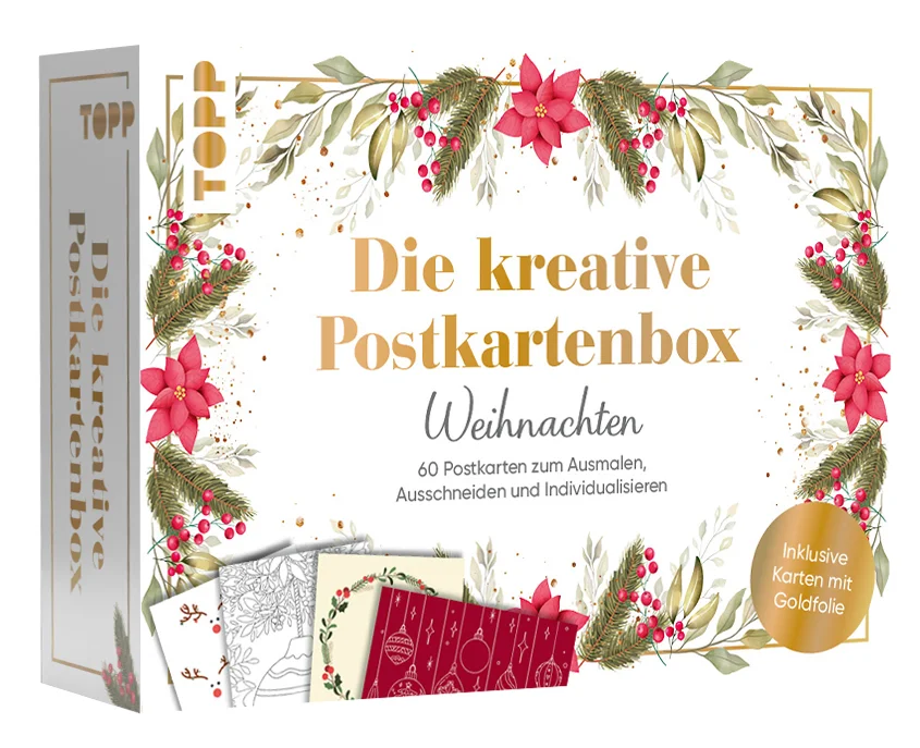 Die kreative PostkartensammlungMit dieser einzigartigen Postkarten-Box wird es jetzt ganz einfach, kreative, individuelle Weihnachtspost zu versenden. Die illustrierten, teilweise mit Goldfolie festlich veredelten Karten sind alle so gestaltet, dass sie entweder der Empfänger oder schon der Absender kreativ verschönern kann. Von-Punkt-zu-Punkt- und Ausmalmotive, Malen nach Zahlen oder Weihnachtsmemory zum Ausschneiden - jede Postkarte bietet einen kleinen kreativen Überraschungsmoment - weil Weihnachten Kreativ-Zeit ist!