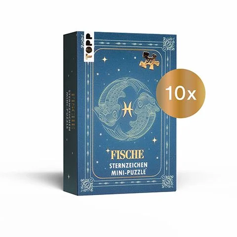 Astrologie Mini-Puzzles – Dein Sternzeichen als Puzzle-Erlebnis!Funkelnde Sterne und mystische Sternzeichen: Tauche ein in die faszinierende Welt der Astrologie! Dieses zauberhafte Mini-Puzzle bringt das Sternzeichen Fische als funkelndes Puzzle-Motiv direkt zu dir nach Hause. Dieses Tierkreiszeichen findest du hier als liebevoll gestaltetes 50-Teile-Puzzle – ideal für eine kurze, entspannende Auszeit. Perfekt für kleine und große Astrologie-Fans, Puzzle-Liebhaber:innen und alle, die ein einzigartiges Geschenk mit persönlicher Note suchen.