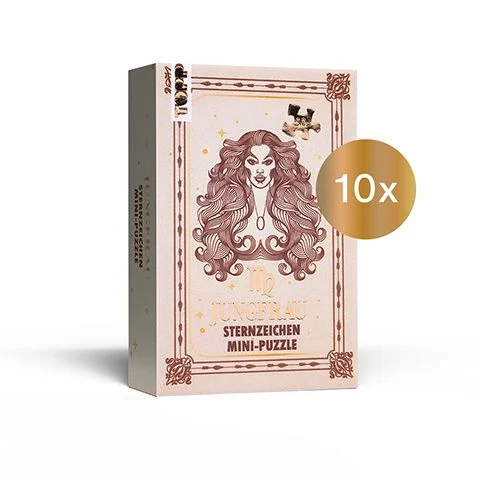 Astrologie Mini-Puzzles – Dein Sternzeichen als Puzzle-Erlebnis!Funkelnde Sterne und mystische Sternzeichen: Tauche ein in die faszinierende Welt der Astrologie! Dieses zauberhafte Mini-Puzzle bringt das Sternzeichen Jungfrau als funkelndes Puzzle-Motiv direkt zu dir nach Hause. Dieses Tierkreiszeichen findest du hier als liebevoll gestaltetes 50-Teile-Puzzle – ideal für eine kurze, entspannende Auszeit. Perfekt für kleine und große Astrologie-Fans, Puzzle-Liebhaber:innen und alle, die ein einzigartiges Geschenk mit persönlicher Note suchen.