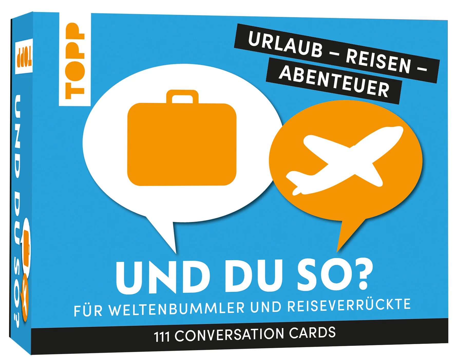 Die Fragebox für unterhaltsame Abende: 111 Fragen rund um Urlaub, Reisen und Abenteuer!Mit dieser Box wird jedes Get-Together zum garantierten Erfolg: Ob Zusammenkommen mit Freunden, Datenight, Vereinstreffen oder Team-Building in der Firma – Mit den lustigen, kreativen und originellen Fragen sind diese Gesprächskarten ideal, um das Eis zu brechen und jede Unterhaltung in Schwung zu bringen.Die Fragen sorgen garantiert für gute Laune und unvergessliche Gespräche. Die spannenden Fakten, Statistiken und Infos im Booklet überraschen, amüsieren und bieten weitere Gesprächsanregungen, um die Stimmung zu heben. Die beigelegten Modus-Karten sorgen für mehr Abwechslung: Wählt selbst, wer die Frage beantwortet, oder lasst die Modus-Karten per Zufall entscheiden.Dank der vier Fragekategorien lassen sich je nach Anlass schnell die passenden Fragen auswählen: Team A oder B: Findet Gemeinsamkeiten und tauscht Vorlieben ausErzähl mal: Erfahrt mehr übereinander und teilt eure Erlebnisse Stell dir vor: Testet eure Kreativität und kreiert verrückte TraumweltenWas fällt dir ein zu: Seid spontan und werdet eure Geschichte losGeeignet für: Alle, die gerne lachen, sich austauschen und neue Leute kennenlernen möchten.Freundesgruppen, die sich schon lange kennen und trotzdem noch Neues übereinander erfahren möchten.Neue Bekanntschaften, die sich nicht nur über das Wetter unterhalten möchten.Das erwartet euch: 111 Fragen rund um Urlaub, Reise und AbenteuerEinzigartige Gesprächsmomente 4 verschiedene Fragekategorien6 verschiedene Modus-KartenBooklet mit spannenden Fakten, Statistiken und Infos zu den einzelnen FragenAlso schnappt euch die Kartenbox, lernt euch besser kennen und sammelt unvergessliche Erinnerungen voller Lachen, Spaß und neuer Entdeckungen! 