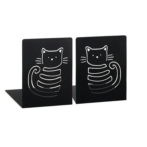 2&nbsp;Metall-Buchstützen&nbsp;mit&nbsp;Katzenmotiv
