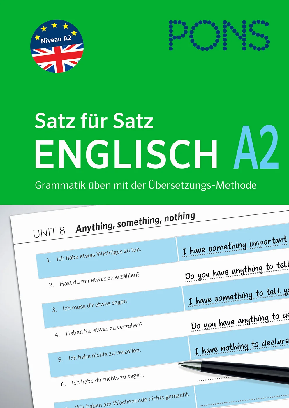 Grammatik in lebendiger Sprache üben Lernen Sie Grammatik einfach und schnell, indem Sie übersetzen.   Übersetzen Sie authentische, lebendige Sätze aus dem Alltag.  Grammatik und Wortschatz lernen Sie automatisch zusammen.   Grammatik der Stufe A2 wird in überschaubaren Portionen erklärt, z.B. verschiedene Zeitformen, Modalverben, Steigerung, Präpositionen ....