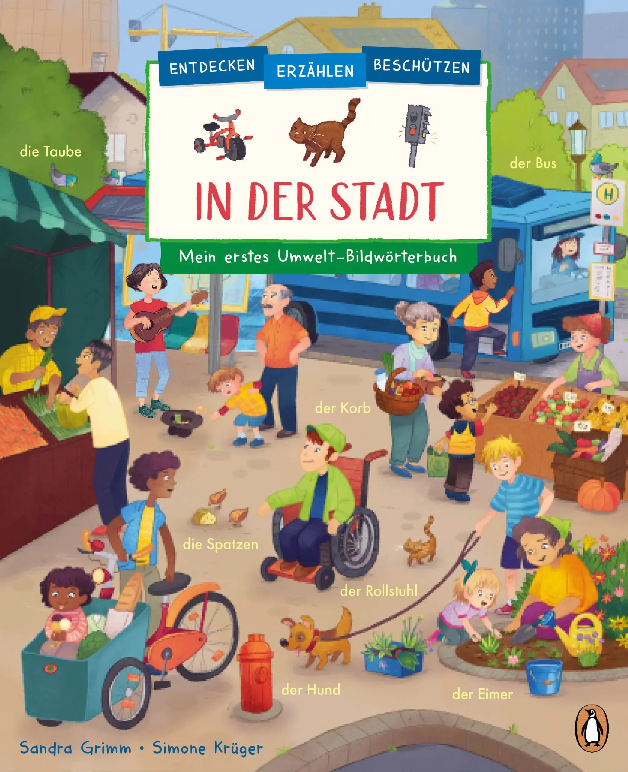 Erstes Bildwörterbuch zum Thema Nachhaltigkeit!Emma und Malek beobachten die Stadt, in der sie leben: Im Park hängen Häuschen für Vögel und Insekten, ein Mülllaster leert die Glascontainer und auf der Baustelle werden gerade neue Bäume gepflanzt. Es gibt so viel zu entdecken und zu erzählen!Mithilfe dieses farbenfrohen Pappbilderbuchs lernen Kinder die wichtigsten Begriffe für ein nachhaltiges Leben in der Stadt kennen. Eine Vielzahl von Fahrzeugen, Gegenständen, Pflanzen, Tieren und vieles mehr kann auf den Seiten gesucht und benannt werden. Das macht Lust, nach draußen zu gehen!Ein wimmeliges Bildwörterbuch über den achtsamen Umgang mit der Umwelt für Kinder ab 2 JahrenAusstattung: Mit farbigen Illustrationen
