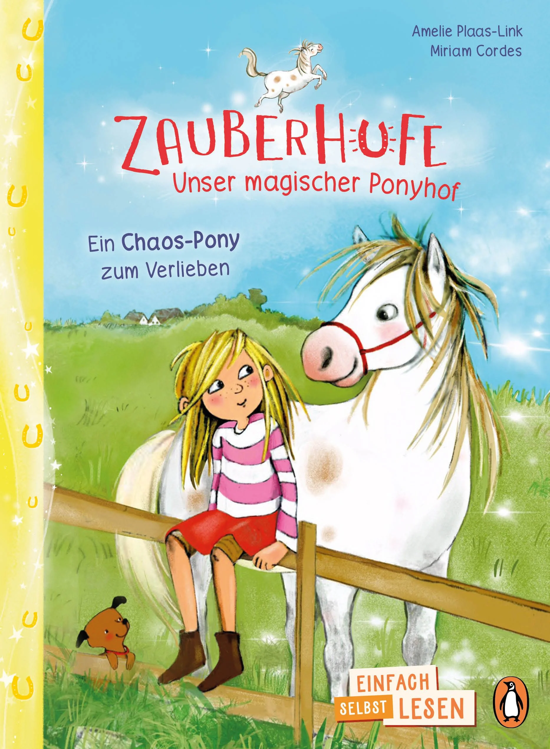 Von der Mähne bis zu den Zauberhufen - jede Menge Magie! Die neue Reihe zum einfachen Selbstlesen ab 7 JahrenLinas großer Traum wird wahr: In der Nähe ihres neuen Zuhauses gibt es einen Ponyhof. Und sie darf während der Ponyzauber-Ferienwoche reiten lernen! Doch ausgerechnet Kaspar, das Chaos-Pferd des Hofs, sucht sich Lina als Reiterin aus. Oje! Aber Kaspar und Lina verstehen sich mit jeder Reitstunde besser. Und nachdem Kaspar mit zauberhaft glitzernden Hufeisen beschlagen wurde, geschieht etwas ganz und gar Magisches: Plötzlich spricht Lina Kaspars Sprache! Und das erste Abenteuer der beiden kann beginnen.Ein spannendes und zauberhaftes Lesevergnügen zum Selberlesen für Kinder ab 7 JahrenDie 4. Lesestufe zum Einfach-selbst-Lesen von Penguin JUNIOR:- Ideal für geübte Leseanfängerinnen und Leseanfänger ab der 2. Klasse- Große, gut erfassbare Schrift- Unterteilt in mehrere KapitelIn der gleichen Reihe erschienen:Amelie Plaas-Link/ Miriam Cordes: Zauberhufe – Pony-Freunde im GaloppAmelie Plaas-Link/ Miriam Cordes: Zauberhufe: Lieblings-Pony gesucht!Ausstattung: Mit fbg. Illustrationen
