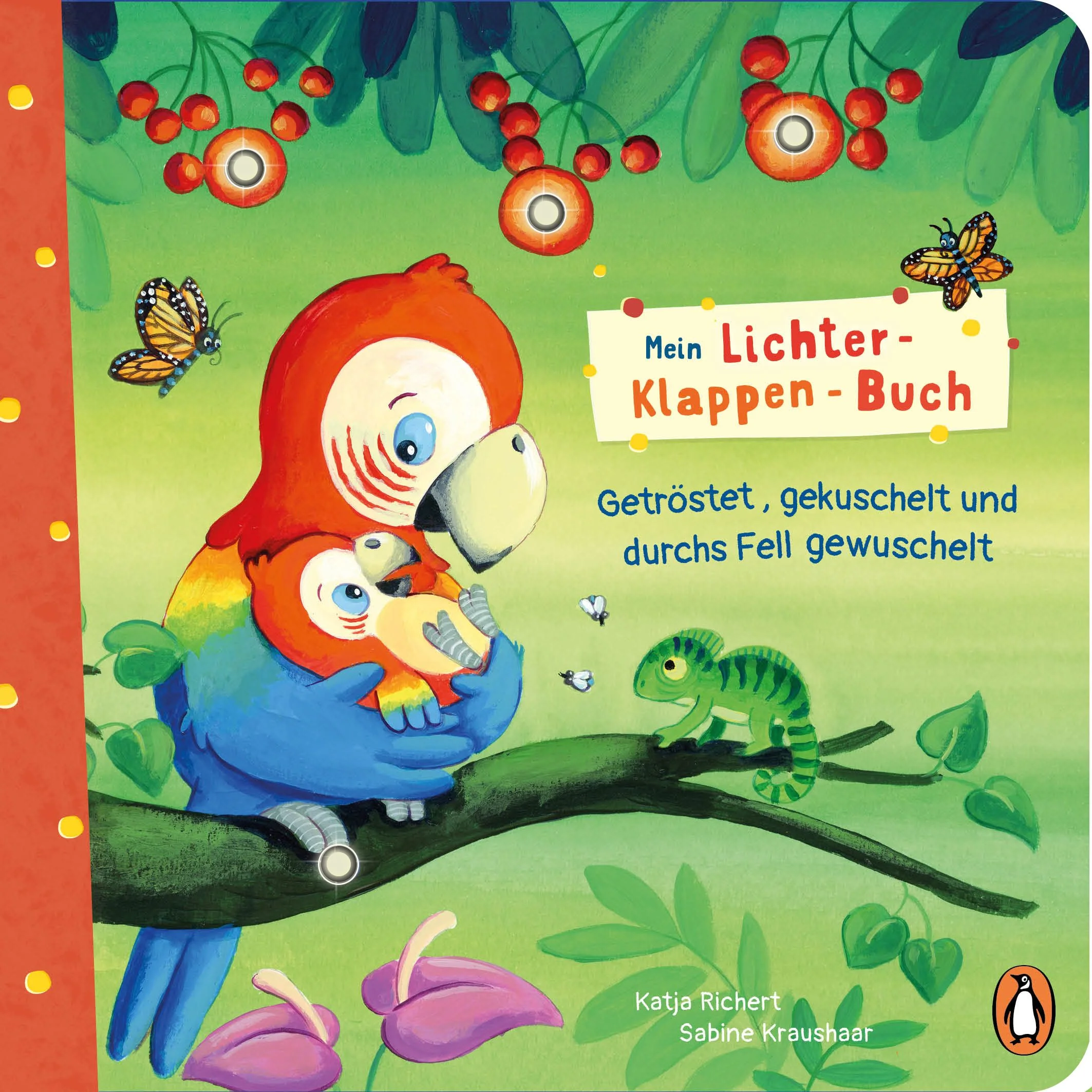 Komm, lass dich trösten! Ein kuscheliges Pappbilderbuch mit außergewöhnlichem Spiel- und LichteffektBald ist alles wieder gut, ganz sicher! Beim kleinen Papagei geht alles schief, das Äffchen hat im Regen schlechte Laune, das Tigerkind wird geärgert und die kleine Schlange hat ganz dolles Halsweh ... Doch mit einer Umarmung, ein bisschen Kuscheln und ganz viel Liebe sind alle Tierkinder schnell getröstet und können dann gut einschlafen.Ein zauberhaftes Pappbilderbuch mit Reimen zum Trösten und einzigartigem Spieleffekt für Kinder ab 2 Jahren: Werden die Tierkinder zugedeckt oder umarmt, gehen die Lichter aus!Bitte beachten: Der Spieleffekt funktioniert wegen der hohen Sensibilität des Lichtsensors am besten bei indirekter Beleuchtung.Ausstattung: Mit farbigen Illustrationen, Klappen und LED Lichtern