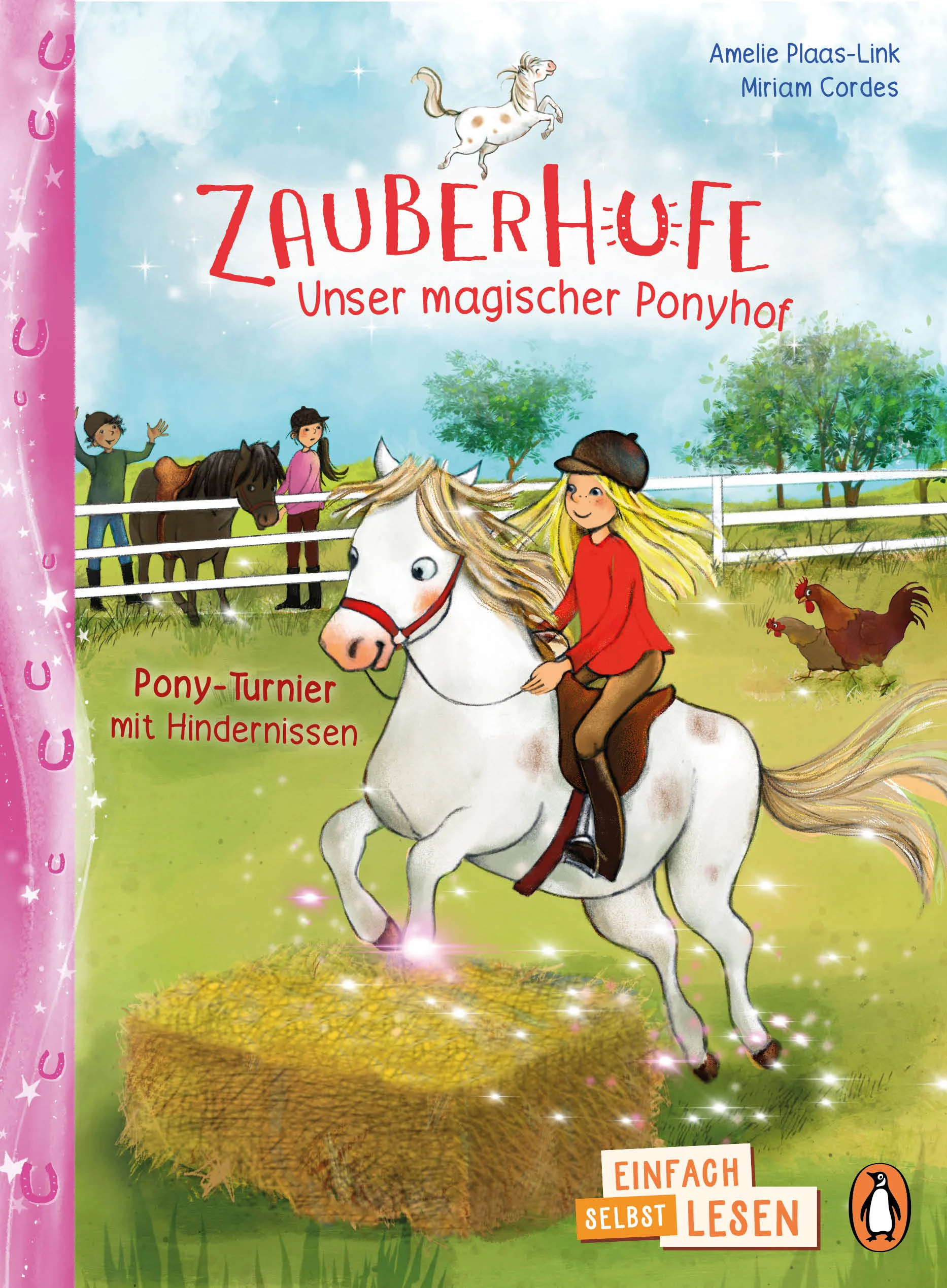 Ponyabenteuer von der Mähne bis zu den Zauberhufen - Die magische Reihe zum einfachen Selbstlesen ab 7 JahrenLina ist aufgeregt: Auf dem Ponyhof steht ein Turnier bevor und alle Mitglieder aus Team Zauberhufe nehmen teil! Allerdings haben sie keine Chance ohne die zickige Charlotte. Und ausgerechnet die benimmt sich in der letzten Zeit sehr merkwürdig. Doch zum Glück ist Kaspar nicht nur das beste Chaos-Pferd, sondern auch die größte Spürnase der Welt. Ob es den Zauberhufen rechtzeitig gelingen wird, Charlottes Geheimnis zu lüften?Ein spannendes und zauberhaftes Lesevergnügen zum Selberlesen für Kinder ab 7 JahrenDie 4. Lesestufe zum Einfach-selbst-Lesen von Penguin JUNIOR:- Ideal für geübte Leseanfängerinnen und Leseanfänger ab der 2. Klasse- Große, gut erfassbare Schrift- Unterteilt in mehrere KapitelIn der gleichen Reihe erschienen:Amelie Plaas-Link/ Miriam Cordes: Zauberhufe – Chaos-Pony zum VerliebenAmelie Plaas-Link/ Miriam Cordes: Zauberhufe – Pony-Freunde im GaloppAmelie Plaas-Link/ Miriam Cordes: Zauberhufe – Lieblings-Pony gesuchtAusstattung: Mit fbg. Illustrationen