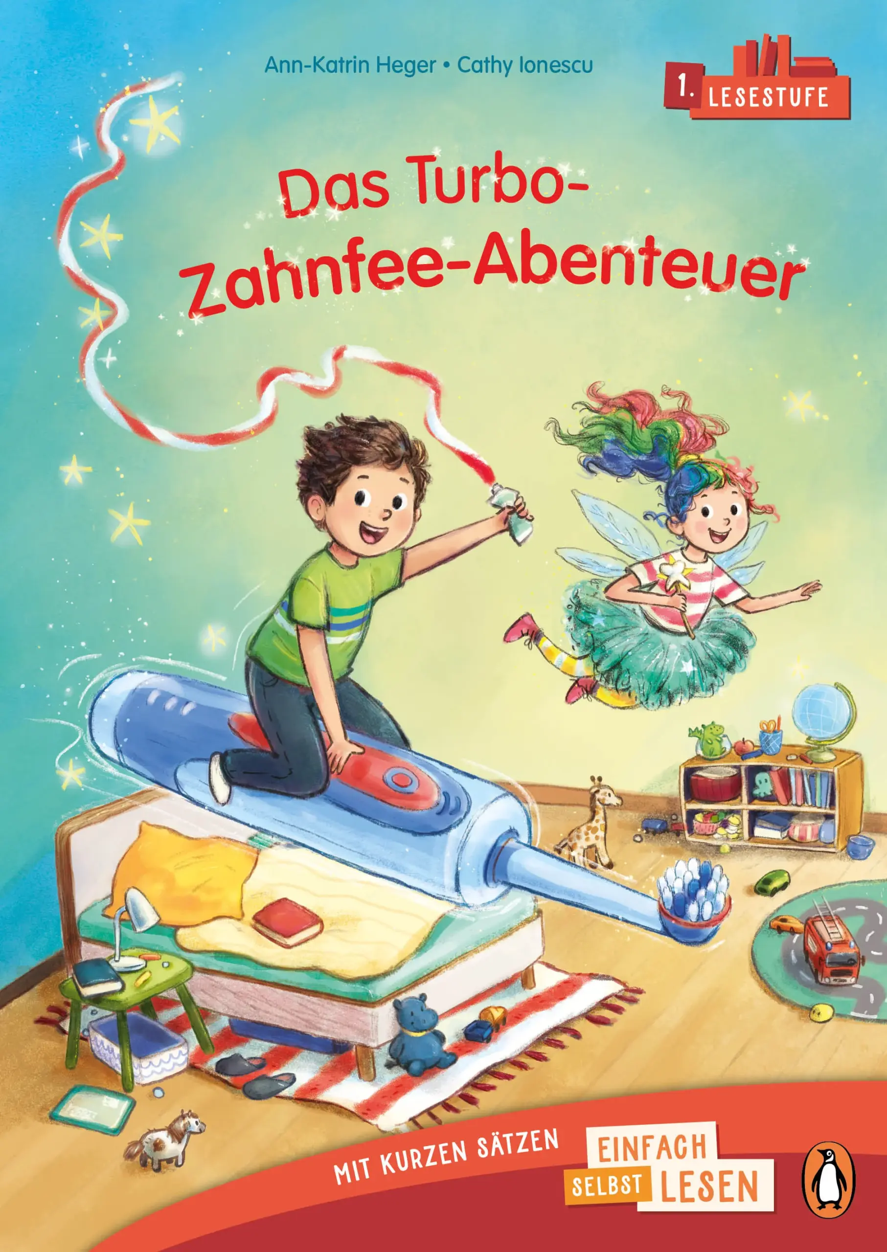 Einfach selbst lesen lernen mit kurzen Sätzen und einem turbulenten Zahnfee-Abenteuer!Zahnfee Denta darf zu ihrem ersten Einsatz: Juri ist ein Zahn ausgefallen. Sofort saust sie auf ihrer Turbo-Zahnbürste los, um ihm seinen Wunsch zu erfüllen. Doch dann fällt Denta bei Juri selbst ein Zahn aus! Jetzt dürfen sich beide etwas wünschen – und schon rast die Zahnbürste mit Denta und Juri in ein turbulentes Abenteuer!Eine spannende Geschichte zum Lesenlernen für Kinder ab 6 JahrenDie 1. Lesestufe zum allerersten Selberlesen von Penguin JUNIOR:- Ideal für den allerersten Einstieg ins Selberlesen ab der 1. Klasse- Einführungskapitel zum Vor- und Mitlesen- Sehr große, gut erfassbare Erstleseschrift- Extrakurze Sätze in Sinnschritten mit begleitenden Illustrationen - Mit lustigem Lesequiz Ausstattung: Mit fbg. Illustrationen