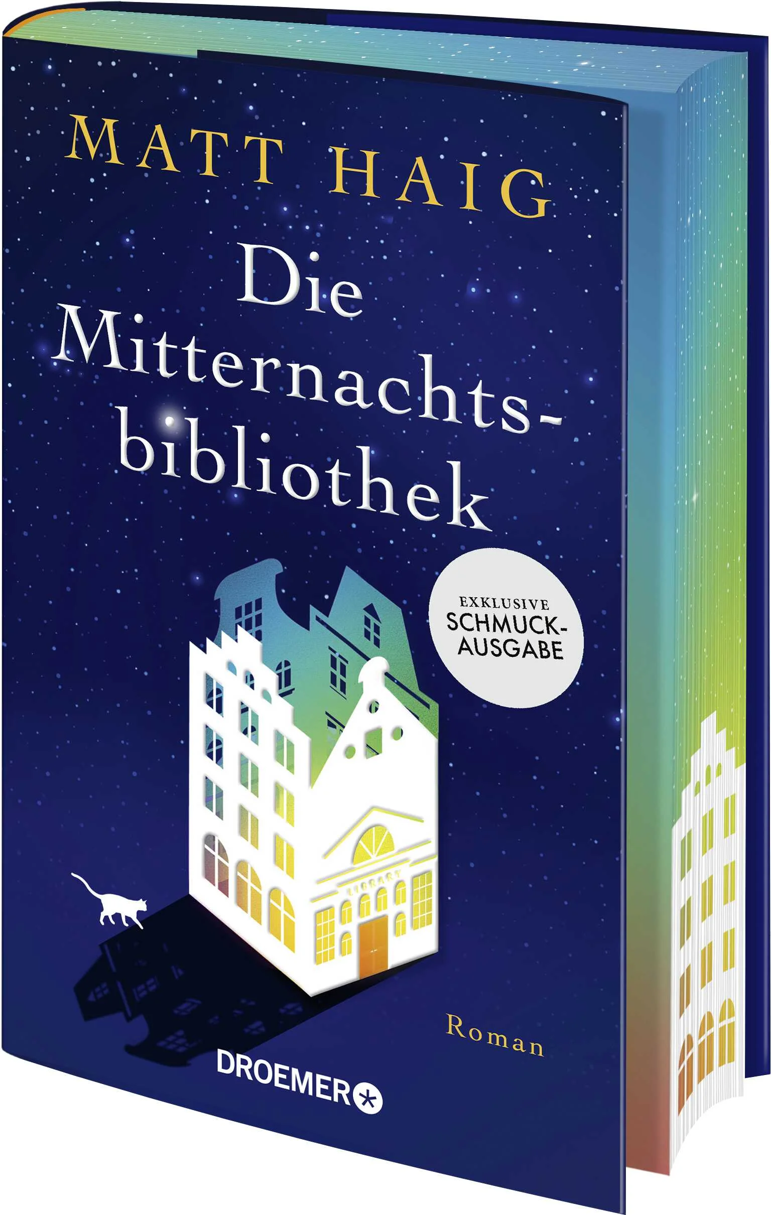 Der große Bestseller und TikTok-Liebling als exklusive Schmuckausgabe mit Farbschnitt! Wunderschön und hochwertig ausgestattet: Das perfekte Geschenk für alle Buchliebhaber*innenStell dir vor, auf dem Weg ins Jenseits gäbe es eine riesige Bibliothek, gefüllt mit all den Leben, die du hättest führen können. Alles, was du jemals bereut hast, könntest du ungeschehen machen. Genau dort findet sich Nora Seed wieder, nachdem sie aus lauter Verzweiflung beschlossen hat, sich das Leben zu nehmen. An diesem Ort zwischen Raum und Zeit, an dem die Uhrzeiger immer auf Mitternacht stehen, hat sie plötzlich die Möglichkeit, all das zu ändern, was sie aus der Bahn geworfen hat. Aber kann man in einem anderen Leben glücklich werden, wenn man weiß, dass es nicht das eigene ist?Matt Haigs zauberhafter Roman erzählt davon, dass uns selbst Entscheidungen, die wir später bereuen, zu den Menschen machen, die wir sind. »Die Mitternachtsbibliothek« ist eine Liebeserklärung an all unsere Eigenheiten und Besonderheiten, an das einzige Leben, das wir haben. Klug, emotional und bittersüß: Die Mitternachtsbibliothek ist eine wunderbare Hymne auf das LebenEntdecken Sie auch die anderen Romane von Matt Haig bei Droemer: Der fürsorgliche Mr. Cave, Die Familie Radley, Für immer, euer Prince, Nachricht von Dad