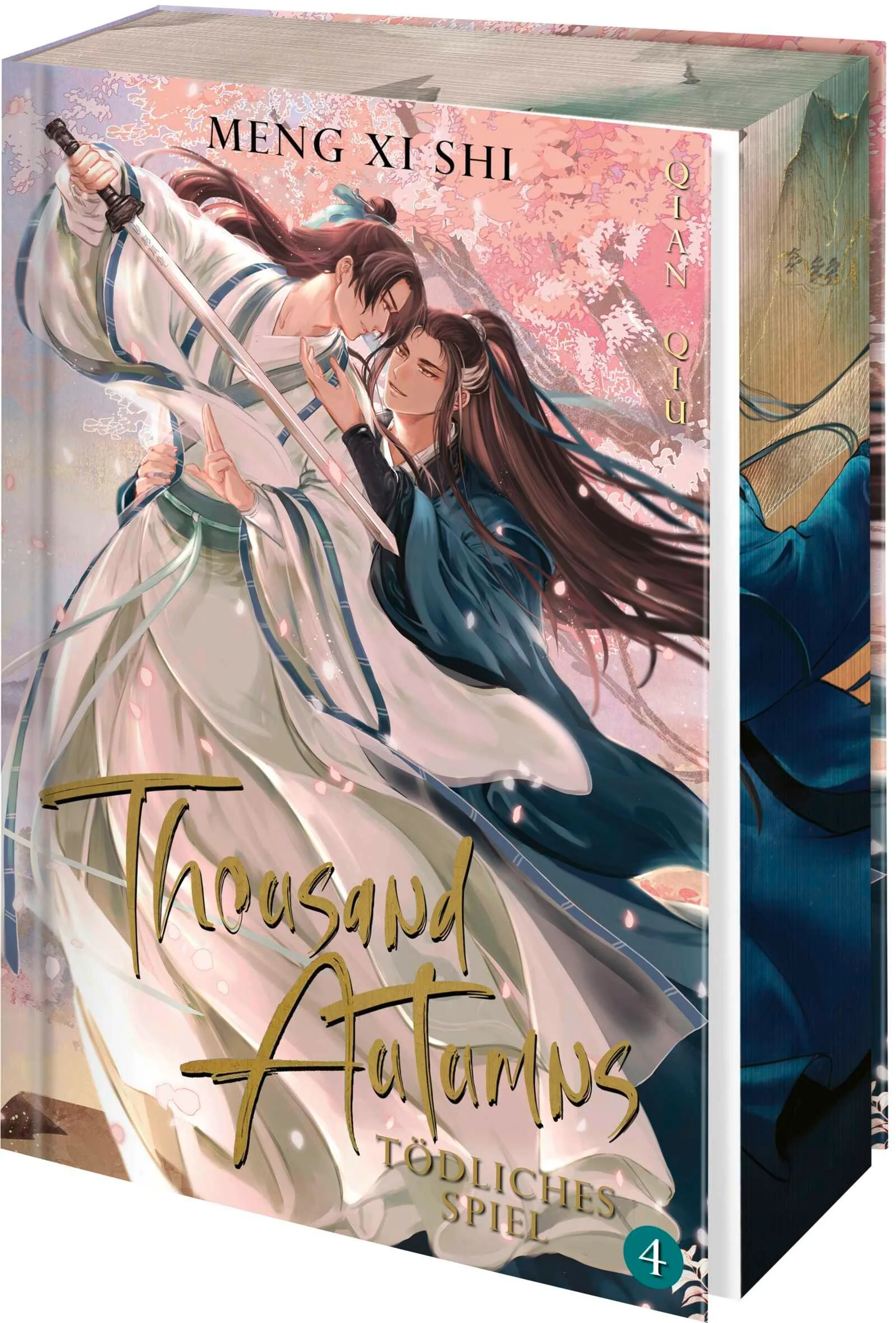 +++ Streng limitierte Erstauflage mit Farbschnitt und exklusiver Charakterkarte +++Band 4 des chinesischen Light Novel-Bestsellers und TikTok-Erfolg Thousand Autumns von Meng Xi Shi: Erstmals auf Deutsch in einer hochwertigen Ausstattung mit beigelegter Charakterkarte und wunderschönen Innenillustrationen!Unheil naht und ein Blutbad steht bevor!Nachdem er Yuwen Song aus dem vom Krieg zerrütteten Chang'an gerettet hat, hilft Shen Qiao ihm, ein neues Leben in der Bixia-Schule zu beginnen. Doch keine gute Tat bleibt ungesühnt und es dauert nicht lange, bis Shen Qiaos eigener skrupelloser Dämonenkönig, Yan Wushi, auf den Plan gerufen wird. Währenddessen beginnen die Vorbereitungen für die nächsten Schwertprüfungen und jeder der Bixia-Schule hofft auf die Chance, Ehre, Prestige und einen Aufstieg innerhalb der Ränge zu erlangen. Doch nicht jeder dort hegt ehrenhafte Absichten. Im Schutze der Nacht wird Shen Qiao vor dunklen Mächten gewarnt, die die Prüfungen in ein Blutbad zu verwandeln drohen! Werden Yan Wushi und Shen Qiao die Gefahren unbeschadet überstehen? Eine schicksalhafte Schlacht steht bevor!Die BookTok-Sensation »Thousand Autumns« von Meng Xi Shi ist der perfekte Einstieg in das Genre der chinesischen Boys Love / Danmei. In dieser epischen Fantasy Light Novel, die mit hochwertigen Illustrationen und Charakterzeichnungen zu Leben erwacht, trifft der moralisch graue Meister, der gerissene Anführer und mächtiger Großmeister des dämonischen Pfades, auf den bescheidenen Anführer Shen Qiao, der an das Gute im Menschen glaubt. Noch ahnt der dämonische Meister nicht, dass er auf die erste unnachgiebige Kraft seines Lebens gestoßen ist, und dass auch sein verdorbenes Herz nicht vor der sanften Seite seines neuen Schülers gewahrt bleibt.Ein absolutes Must-Have für alle Fans von Mo Xiang Tong Xius Light Novel The Grandmaster of Demonic Cultivation und Heaven Officials Blessing sowie alle Leser*innen, deren Herzen bei Boys Love- und Wuxia-Geschichten höher schlagen!Diese Tropes erwarten dich:Enemies to LoversMorally Grey CharactersGrumpy x SunshineSlow Burn RomanceBoys Love / Gay RomanceEvery Villain needs a HeroOpposites AttractActionreich, emotional und voller unerwarteter Wendungen: Die Danmei-Wuxia-Sensation jetzt in 5 Bänden erstmals auf Deutsch erhältlich.