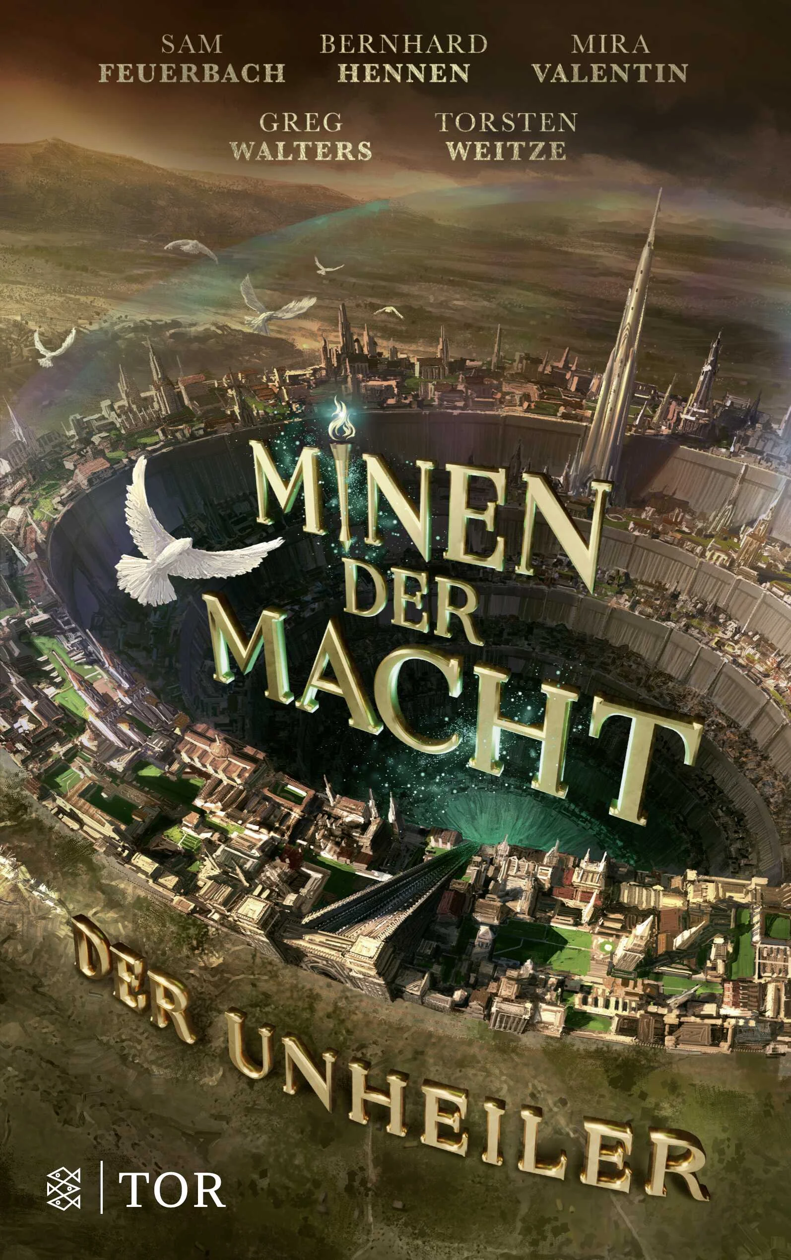 Ein cleverer Hauptmann untersucht mysteriöse Morde in einer Minenstadt. Epischer Fantasy-Thriller von fünf BestsellerautorenBildgewaltiger Roman von Sam Feuerbach, Bernhard Hennen, Mira Valentin, Greg Walters und Torsten Weitze.Wie ein gigantischer Trichter bohrt sich die Minenstadt in die Tiefe, in der Glücksritter nach geheimnisvollen Artefakten suchen. Der Fund einer grausig entstellten Leiche, der Pflanzen aus Mund und Augen wachsen, ruft Gunter auf den Plan, den Hauptmann der Schlammringwache. Die Spur führt zum Gastwirt Woulf, dem Aschling Rami und der jungen Diebin namens Kröte. Gemeinsam mit der Todesmagierin Nasiima beginnt Gunter zu ermitteln. Als noch mehr Leichen auftauchen, wird ihm klar, dass ausgerechnet seine Hauptverdächtigen ihm helfen können, das Geheimnis der Toten aufzudecken. Doch kann er ihnen trauen, oder ziehen sie ihn nur noch tiefer hinunter in den Schlamm der Grube?
