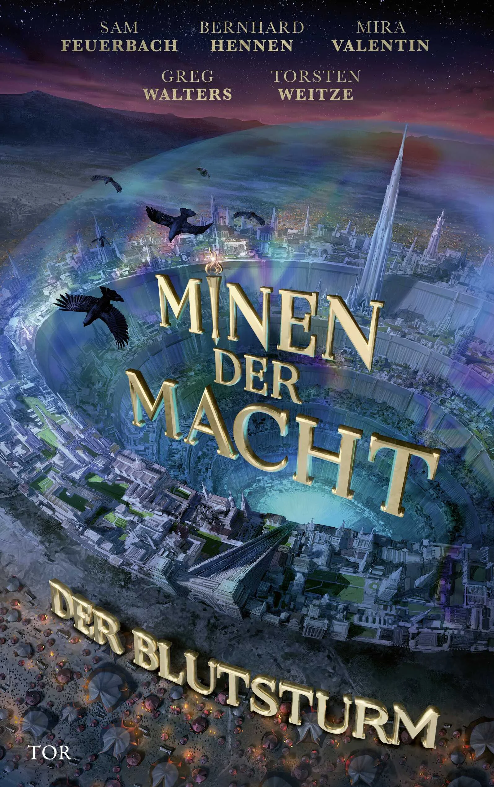 »Minen der Macht. Der Blutsturm« ist das epische Finale der »Minen der Macht«-Saga von fünf Bestsellerautoren.Die Schlammwache ist in Aufruhr. Während Ströme von Vertriebenen Zuflucht in Grubenstedt suchen und alle Spitzel von einem unmittelbar bevorstehenden Großangriff des Blutsturms berichten, wird tief in den Minen die Leiche eines Spähers der Barbaren gefunden. Fieberhaft beginnen die Gefährten rund um Hauptmann Gunter ihre Ermittlungen. Doch nicht nur der Blutsturm macht den ungleichen Freunden zu schaffen. Kröte ringt mit den Konsequenzen ihres Entzugs, das Geheimnis hinter Woulfs grauer Tür drängt endlich ans Licht, Nasiimas viertes Zeichen droht die Zauberin in den Abgrund des Wahnsinns zu reißen und Ramis Nachforschungen enthüllen schließlich das Wirken eines lange vergessenen Feindes, der die Stadt ein für alle Mal zu vernichten droht …»Minen der Macht. Der Blutsturm« ist der vierte und letzte Band einer epischen Fantasysaga. Band 1: Minen der Macht. Der Unheiler Band 2: Minen der Macht. Der FormbrecherBand 3: Minen der Macht. Der Grauzorn