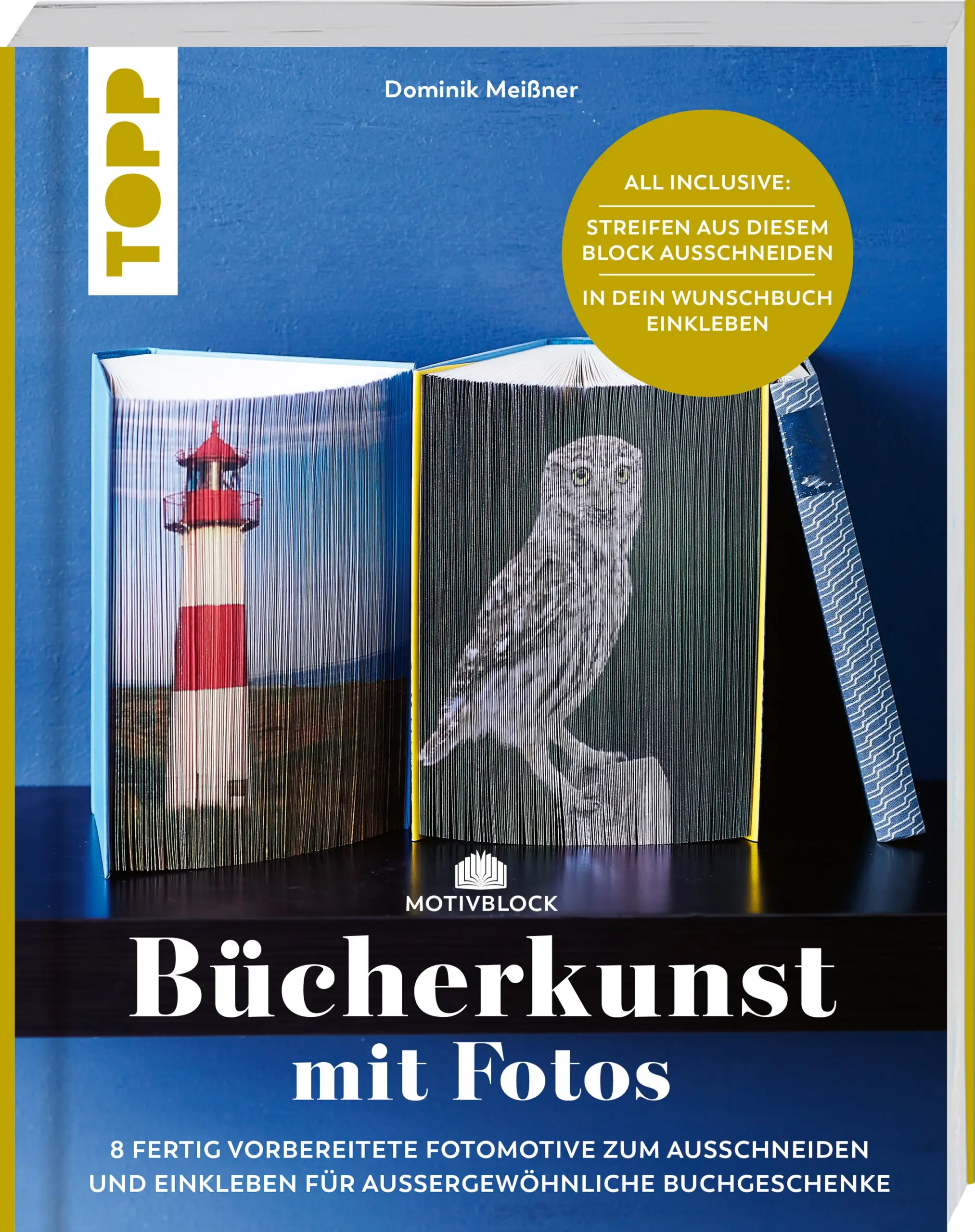 Diese brandneue Basteltechnik macht aus jedem Buch einen Hingucker! Die vorgerasterten Motive werden ausgeschnitten und von vorne auf die Buchseiten geklebt – erst beim Aufstellen des Buches wird das ganze Motiv sichtbar. Vorkenntnisse sind nicht nötig! Alles, was Sie für diese großartigen Schmuckstücke benötigen, sind ein Buch Ihrer Wahl, eine Schere, etwas Klebstoff und die Anleitungen und Motive aus diesem Buch.Im Handumdrehen verschönern Sie so das heimische Bücherregal mit wunderschönen Fotomotiven. Und auch Ihre Liebsten werden entzückt sein von einem auf diese Weise individualisierten, ganz persönlichen Buchgeschenk.