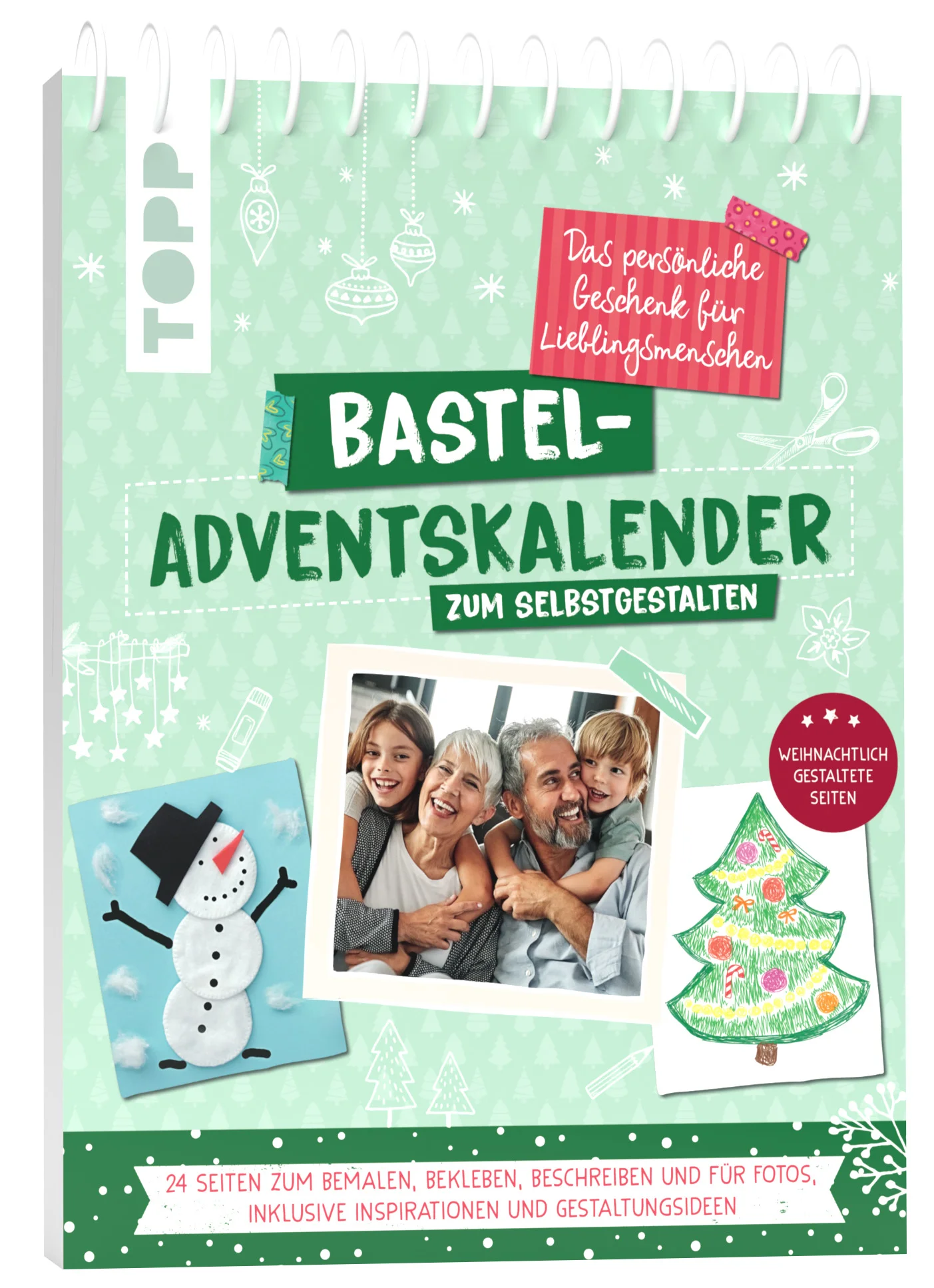Weihnachten ist das Fest der Liebe und der Familie. Der perfekte Anlass, um deinen Lieben zu zeigen, wie viel sie dir bedeuten. Mithilfe dieses außergewöhnlichen Adventskalenders übermittelst du deinen Lieblingsmenschen auf 24 persönlichen und individuell gestalteten Seiten deine Wertschätzung.Malen, Basteln, Schreiben, Kleben – Mit etwas Kreativität wird dieser Adventskalender zum perfekten Geschenk. Die 24 Seiten bieten Platz für Geschichten und Anekdoten, Erinnerungen, Fotos, Zeichnungen, Sticker und vieles mehr. Dieser selbstgestaltete Adventskalender kommt von Herzen und ist eine ganz besondere Geschenkidee für deine Großeltern, Tanten, Onkel, Eltern, Freunde und andere ganz besondere Menschen.Das erwartet dich:immerwährender Adventskalender zum Selbstgestalten24 hochwertige, gut beschreibbare Seiten perfektes Mitbringsel im Advent und tolle Geschenkideelanganhaltende Freude, auch für die nächsten JahreLass das vergangene Jahr Revue passieren und trage die schönsten Erinnerungen in diesem Kalender zusammen. So zauberst du ein Lächeln auf die Lippen deiner Liebsten, während sie in den kostbaren Momenten des letzten Jahres schwelgen und sich die Zeit bis Weihnachten versüßen.