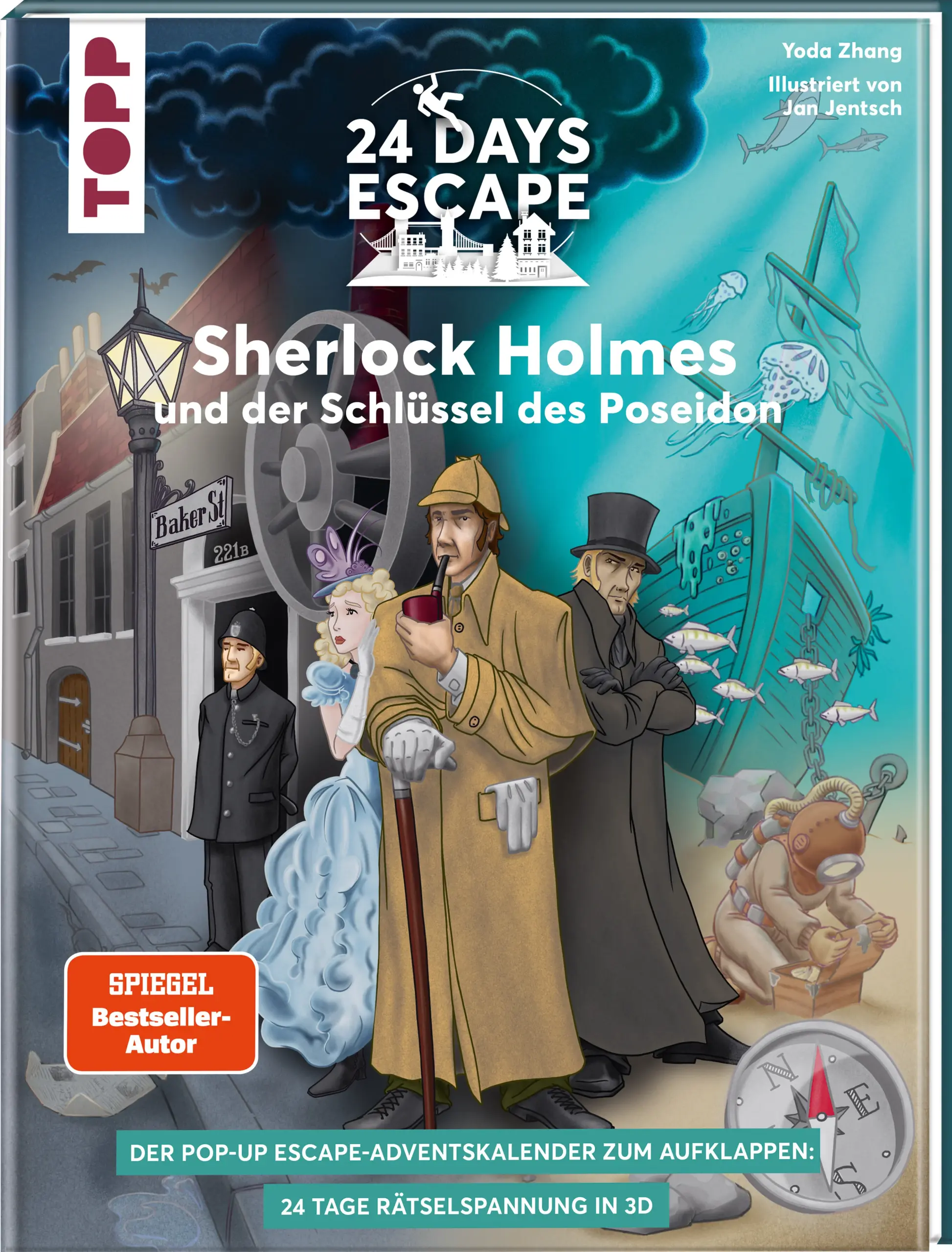 Tauche ein in Sherlocks London und löse den Fall in 24 Tagen!In diesem Adventskalender-Buch stecken ungeahnte Abenteuer: Durch raffinierte Pop-Up-Mechanik entfalten sich Szenerien und Tatorte wie von Zauberhand und verwandeln das Buch in einen Escape Room. Interagiere auf jeder Seite mit mehreren beweglichen Objekten, um neue Spuren zu entdecken und Hinweise zu entschlüsseln! Insgesamt drei detailverliebte Dioramen erwarten dich bei deiner Ermittlung: Reise von dem wohl berühmtesten Wohnzimmer in der Baker Street 221b über die rußgeschwärzten Fabrikhallen der viktorianischen Metropole bis hinab in die Tiefen des Meeres vor der Küste Englands.Bis zum Weihnachtsfest müssen Meisterdetektiv Sherlock Holmes und Dr. Watson den Fall lösen – und brauchen deine Hilfe! Kannst du alle Rätsel lösen, um eine rätselhafte Maschine vor den Fängen des heimtückischen Professor Moriarty zu bewahren? Das erwartet dich:XXL-Adventskalender der SPIEGEL-Bestseller-Reihegeschrieben von einem professionellen Escape-Room-Autordetailreich illustriertes Pop-Up-Buchknifflige Rätselaufgaben und Krimi-Geschichte für 24 Tagegeeignet für Familien und ErwachseneAltersempfehlung: ab 12 Jahren