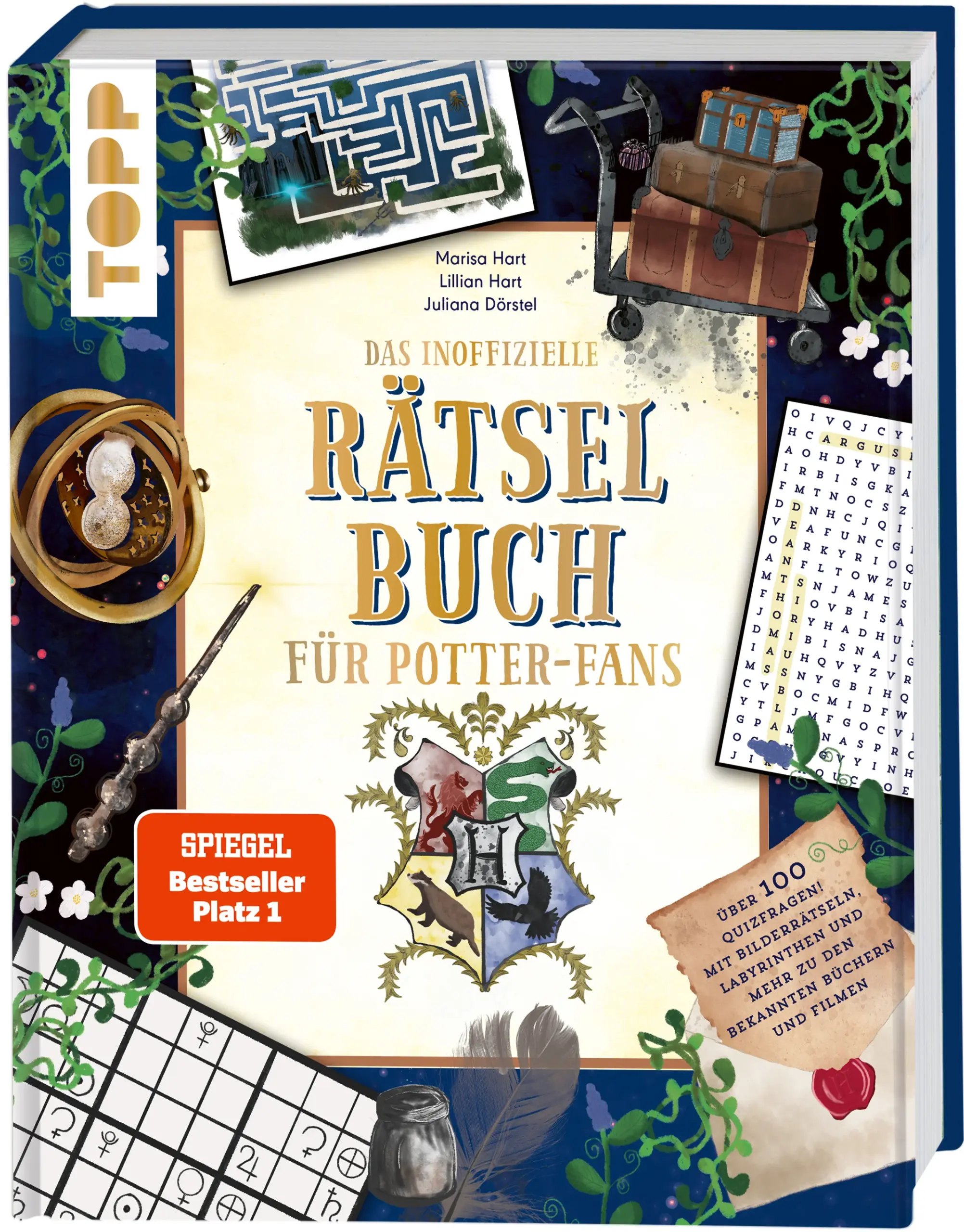 Das ultimative Harry Potter-Rätselbuch: Teste dein Wissen mit Quizfragen und Rätseln!Du liebst Harry Potter, bekommst nicht genug von magischen Tierwesen und weißt, wo man einen Bezoar findet? Dann stelle dein Wissen in diesem Buch auf die Probe.Marisa (@marisa_hart) und Lillian Hart haben ihr Harry Potter-Wissen in diesem Buch vereint. Ihr Ziel: Das ultimative Quiz- und Rätselbuch zum Harry Potter-Universum zusammenzustellen.Das erwartet dich: 160 individuell gestaltete SeitenÜber 100 Quizfragen zu 6 Themen aus dem Harry Potter-UniversumWissensfragen zu den Büchern, Filmen und SpielenLiebevoll gestaltete Rätsel wie Labyrinthe, Wortsuchen, Fehlersuch-Bilder und mehrDas Hardcover hat durch die Goldfolienprägung und die vielen Illustrationen eine hochwertige Aufmachung. So sieht es nicht nur in deinem Regal besonders schön aus, sondern eignet sich auch gut als Geschenk für echte Potterheads. Das neue Must-have für alle Harry Potter-Fans!
