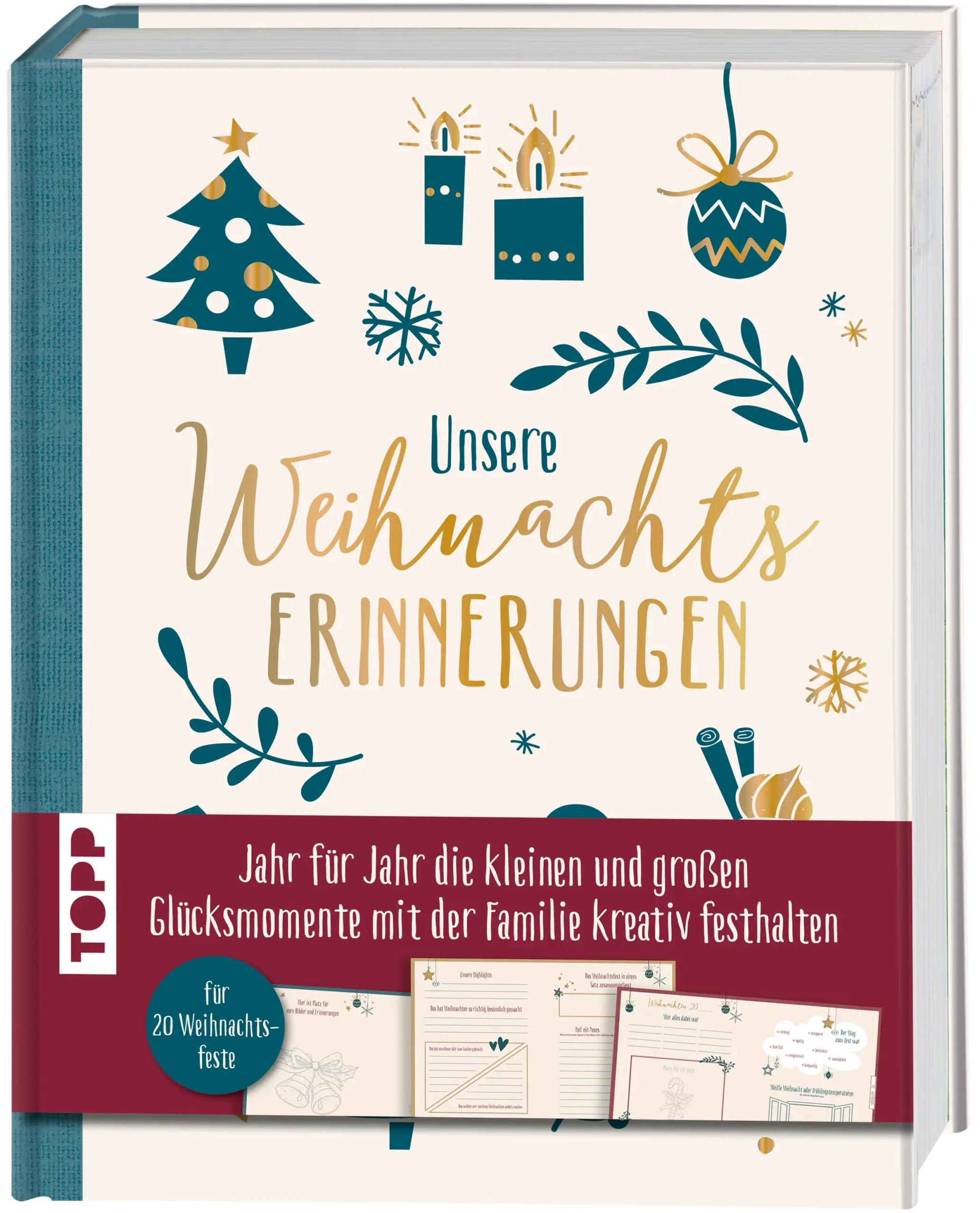 Das gemeinsame Eintrag- und Erinnerungsbuch für alle, die Familie sind!Wisst ihr noch, damals an Weihnachten? Weihnachten schafft wunderschöne, witzige und unvergessliche Momente. Wenn die Augen strahlen, weil das lang ersehnte Lieblingsspielzeug unter dem Baum liegt, oder Chaos ausbricht, weil der Familienhund die Weihnachtsgans gestohlen hat, erinnert ihr euch im Kreis der Liebsten noch Jahre später daran zurück.Ganz egal, ob ihr mit den Großeltern, allen Tanten und Onkeln, mit den besten Freunden, jedes Jahr anders oder zu zweit feiert, in diesem Buch könnt ihr eure liebsten Erinnerungen und Anekdoten festhalten, die jedes Weihnachtsfest so einzigartig und unvergesslich machen. Schafft euch über 20 Jahre hinweg einen Erinnerungsschatz zum Durchblättern, Schmunzeln und Zurückerinnern.Das erwartet dich:Liebevoll gestaltete Seiten: zum Ausfüllen, Malen, Ankreuzen und EinklebenViel Platz zum Kreativwerden: 176 Seiten für 20 WeihnachtsfesteKleine und große Fragen: Was gab es zu essen? Welche neuen und alten Traditionen habt ihr eingeführt? Und wie sah der Baum aus?Gemeinsam Erinnerungen schaffen: ideal als Weihnachtsgeschenk für alle, die Familie sind
