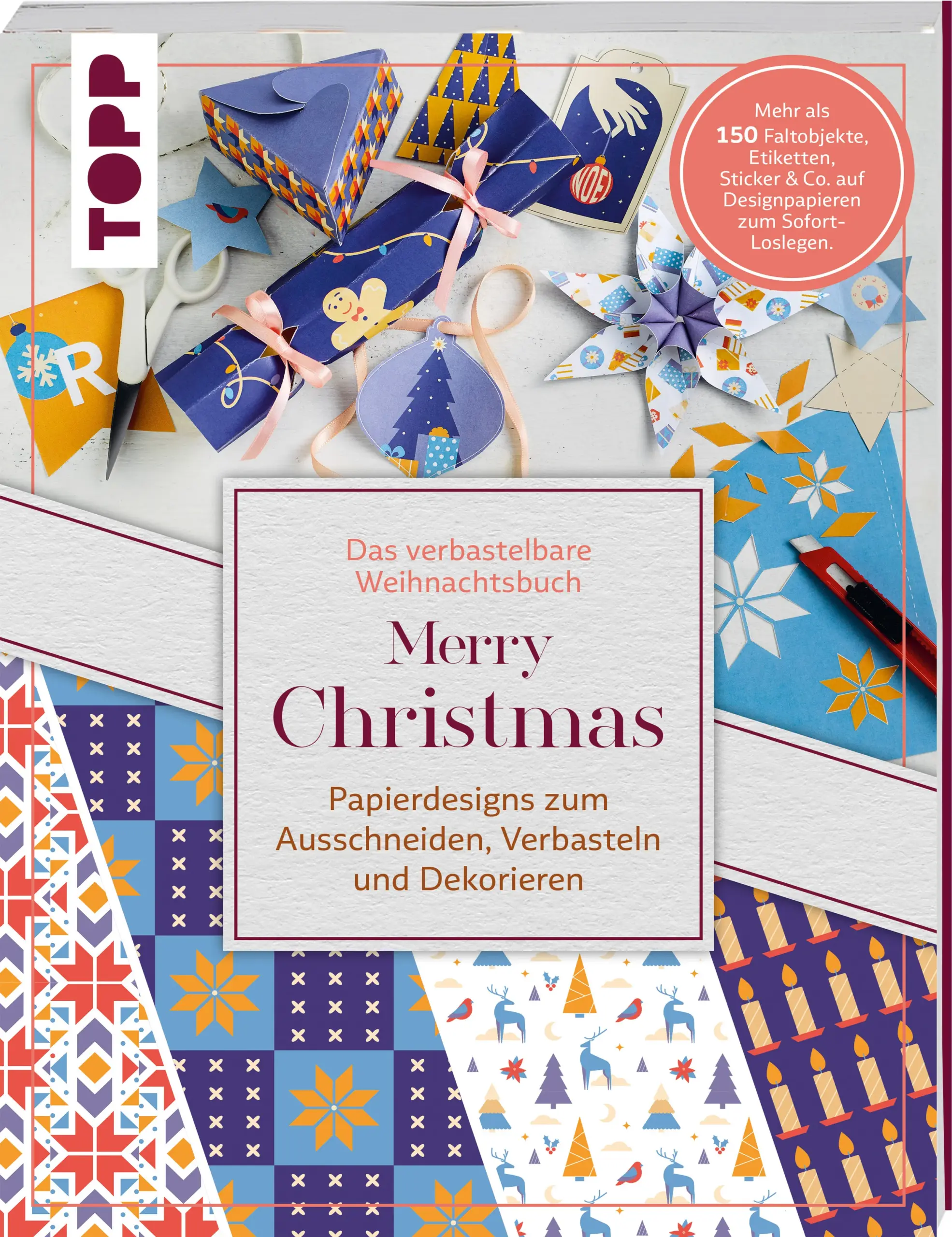 Schneiden, falten, kleben: blitzschnell bastelst du deine eigenen Weihnachtsdekorationen aus modernem Designpapier – von minimalistischen Ornamenten und Anhängern über geradlinige Aufsteller bis hin zu stylishen Girlanden und Geschenkverpackungen.Durch die einfachen Anleitungen und direkt aufgedruckten Schneid- und Faltlinien sind auch Bastelanfänger:innen bestens versorgt. Trenne einfach das Papier heraus und bastle sofort los! Verschönere dein Zuhause mit Papierdekorationen und Baumschmuck, verziere Geschenke mit Etiketten und Stickern und verschicke Weihnachtsgrüße an deine Liebsten – das Verbastelbuch für Papeterie-Liebhaber lässt keine Wünsche offen!Das erwartet dich:Über 150 verbastelbare Objekte, stimmungsvolle Sticker und PostkartenPapierstärken und Modelle sind perfekt aufeinander abgestimmtDas brauchst du: Schere, Kleber, Nadel und FadenAufgedruckte Schneid- und Faltlinien für Bastelanfänger:innen