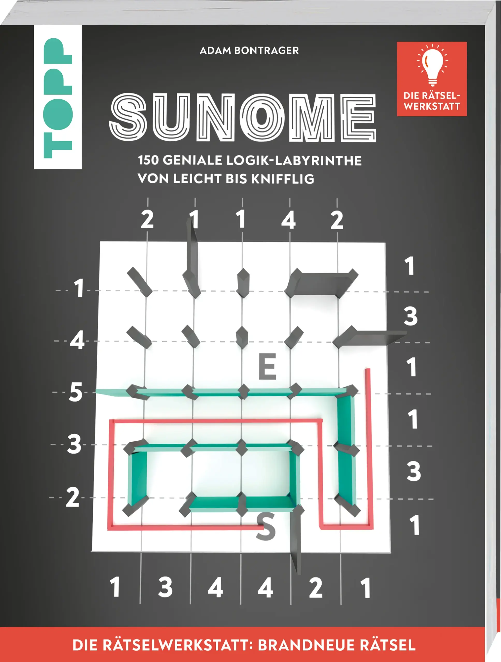 Baut und löst Labyrinthe mit dieser neuen und innovativen Rätselart!Sunome - abgeleitet vom japanischen suji no meiro - bedeutet übersetzt Zahlenlabyrinth und besteht aus einem karierten Rechteck und Zahlen an allen vier Rändern dieses Rechtecks. Die Zahlen geben Auskunft darüber wo noch Wände eingezeichnet werden müssen. Dabei gibt es für jedes Rätsel nur eine gültige Lösung.Das erste Buch mit dieser Rätselart bietet:Über 150 Sunome-RätselHandgemachte Rätsel von Adam Bontragervon einfach bis schwermit seperaten Lösungen am Ende des BuchsOb Zuhause oder unterwegs, als Geschenk oder nur für dich: Entdecke die Vielfalt der Sunome-Rätsel.
