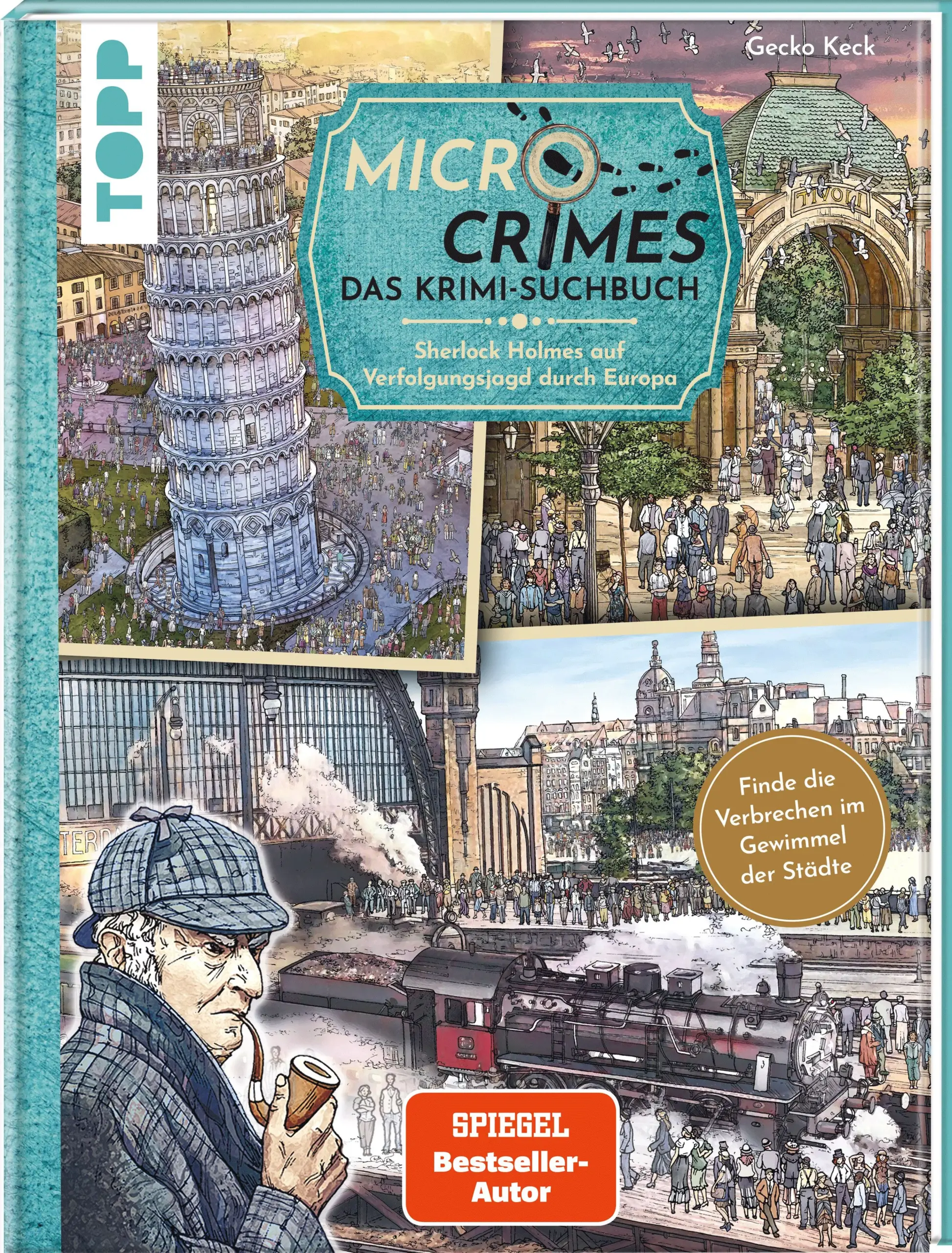 Quer durchs wimmelige Europa mit Sherlock HolmesDieser Teil der beliebten Micro Crimes-Reihe führt Sherlock Holmes durch ganz Europa. An jedem Schauplatz gibt es Neues zu entdecken und neue Aufgaben zu lösen. Sei stets wachsam und hilf ihm bei der Lösung der Fälle, denn die Ganoven verstecken sich meist in den unübersichtlichsten Ecken.In diesem Suchbuch im XXL-Format warten unzählige mysteriöse Straftaten darauf, von dir aufgeklärt zu werden. Kombiniere alle Hinweise, um die Lösung zu finden. Häufig musst du dazu an mehreren Orten ermitteln, denn viele Fälle entpuppen sich als skurril verzweigte Serien-Taten. Schaffst du es alle heimlichen Verbrecher, grausigen Tatorte und verborgenen Indizien inmitten des Gewimmels der Weltstadt zu finden?Dieses Suchbuch ist nichts für Kinder, nur für gestandene Ermittler:innen! Das erwartet dich:Rätselbuch im XXL-FormatSuchrätsel in verschiedenen Schwierigkeitsstufenneue Tatorte, bekannte Schauplätze in ganz Europadetaillierte IllustrationenAltersempfehlung: ab 12 Jahren