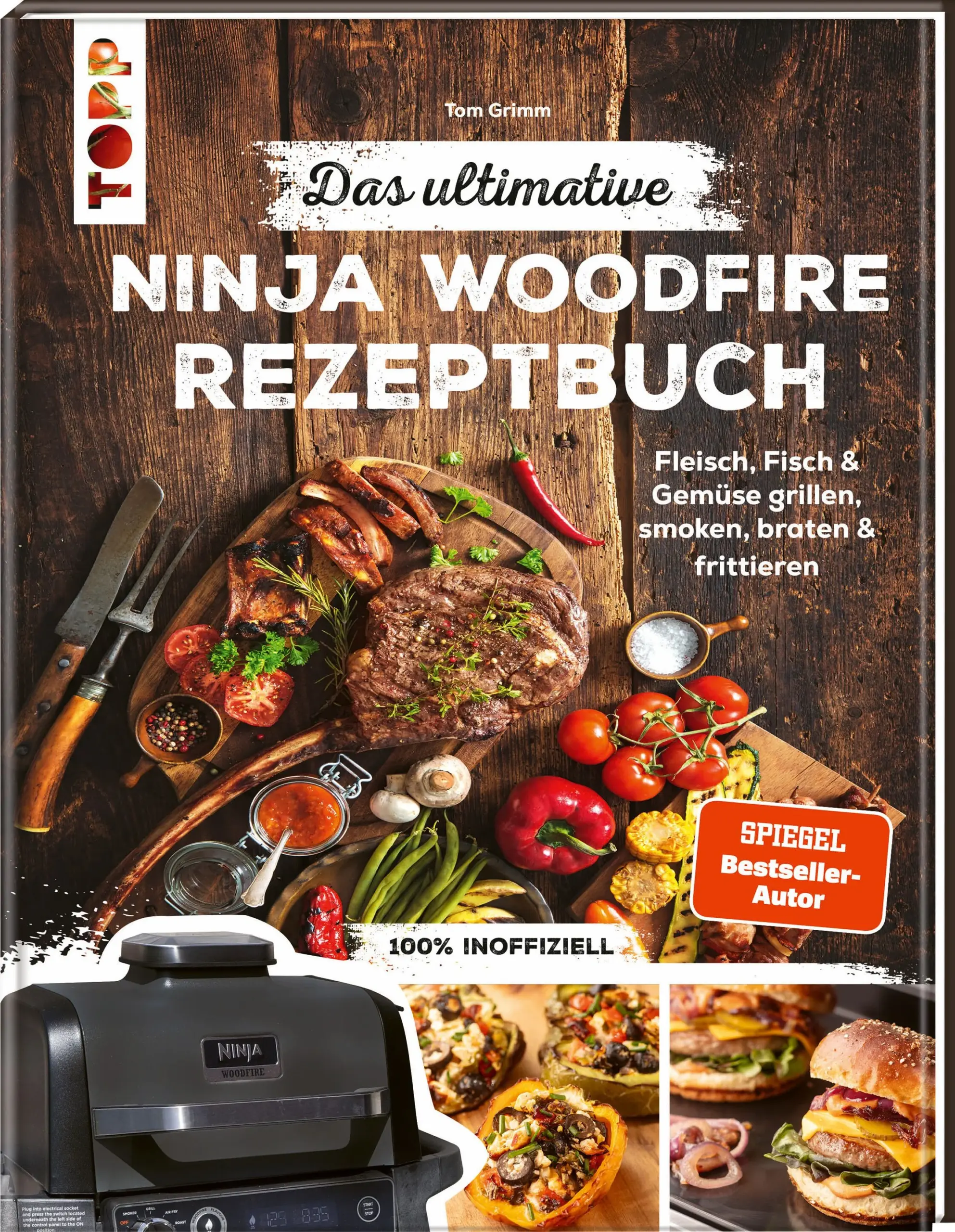 Grillen? Klar, aber auch noch viel, viel mehr! Einen Elektrogrill mit Kohlearoma gibt es nicht? Oh doch! Der Ninja Woodfire kombiniert auf einzigartige Weise die Vorteile eines Elektrogrills mit dem herrlichen Aroma eines Holzkohlegrills - und bietet darüberhinaus unzählige weitere Funktionen. Mit diesem Buch entdeckst du sie alle und wirst ruckzuck zum Grill-/Dünst-/Smoke-/Brat-Ninja!Egal, ob du ein BBQ-Profi oder neugierige:r Anfänger:in bist – hier findest du alles, was du brauchst, um deine Gäste zu beeindrucken und die Geschmacksknospen zum Tanzen zu bringen. Entdecke die vier Hauptfunktionen – Grillen, Smoken, Braten und Heißluft-Frittieren – und genieße allerlei Köstlichenkeiten, von Hauptgerichten über raffinierte Beilagen, Soßen und Dips bis hin zu süßen Desserts, von Fleisch und Gemüse bis hin zu Fisch und Obst. Natürlich gibt es auch Tipps zum Backen, Dörren, Räuchern und Aufwärmen. Außerdem ist jedes Rezept so gestaltet, dass du die Mengenangaben ganz einfach an die Größe deines Grills anpassen kannst. Das erwartet dich: Funktionen, Benutzung, Bedienung und Reinigung des Ninja WoodfireProfi-Grilltipps zum Grillen, Smoken, Braten und Heißluftfrittieren leckere Gemüse-, Fleisch- und Fischrezepte (inkl. vegetarischer und veganer Optionen) für alle Ninja Woodfire Gerätemit hochwertigen Farbfotos, die zum sofort Loslegen anregenEine kleine Auswahl aus dem Inhalt, die dir garantiert das Wasser im Munde zusammenlaufen lassen wird:Fried Chicken à la KFCRinderfilet mit schwarzem KnoblauchCurrywurst DeluxeGesmokter SchweinelachsPulled Pork-BurgerGeräucherte Entenbrust mit Bourbon-GlasurGarnelen im SpeckmantelGegrillter LachsSpargel mit ParmesankrusteGefüllte ZucchiniFrittierter KürbisTequila-ColeslawBrotsalatKnoblauchfritten mit KäsesoßeSmashed PotatoesAvocado-EierTeufelssoßeSchwarze KnoblauchkräuterbutterQuarkbällchenKirsch-CheesecakeZimtschneckenBratapfel mit VanillesoßeLass dich von den zahlreichen Rezepten inspirieren und starte gut vorbereitet in die Grillsaison!