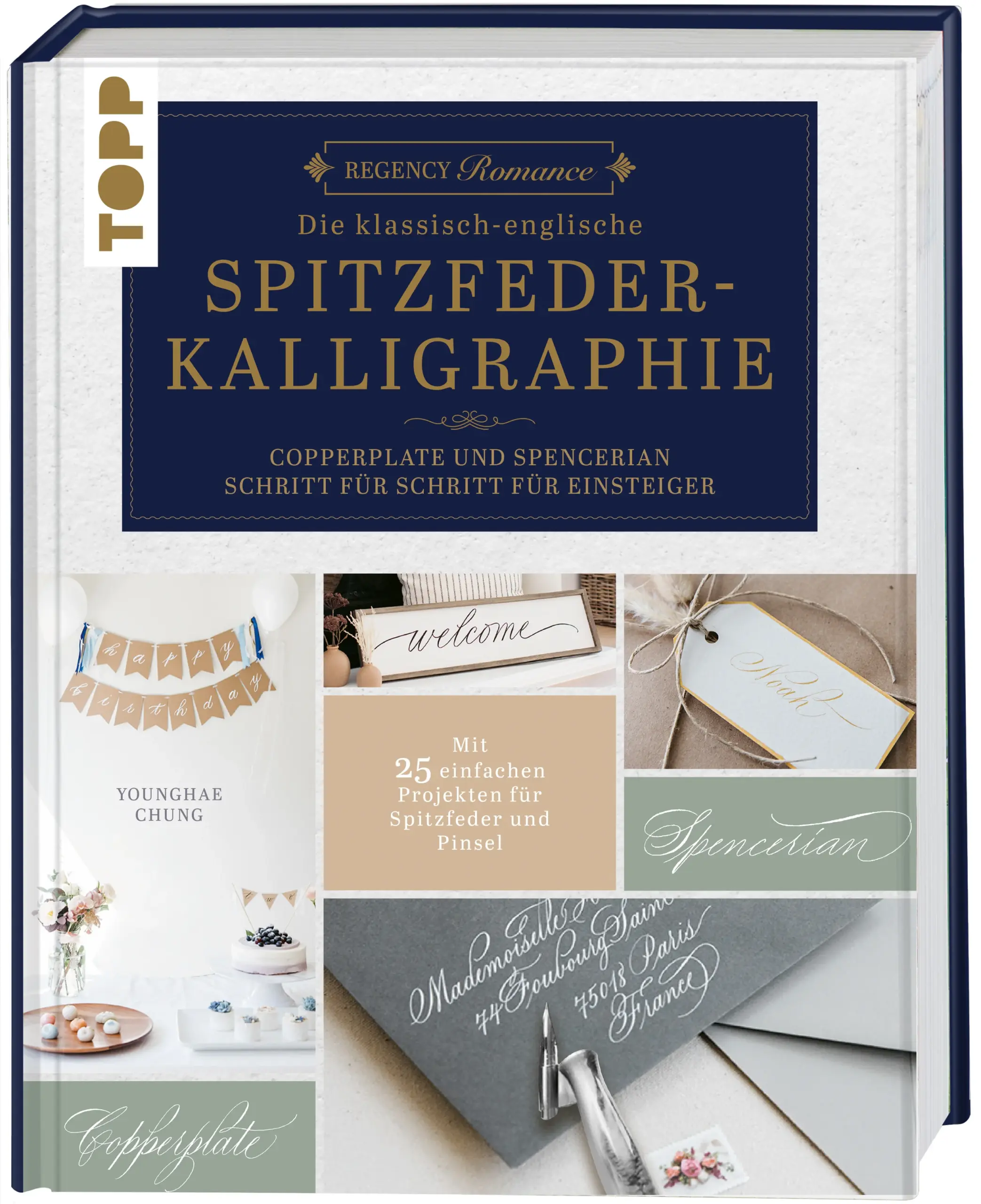 Schön schreiben wie zu Jane Austins Zeiten. Das Erlernen der zeitlos eleganten Spitzfeder-Kalligraphie ist gar nicht so schwer. Die bekannte Kalligrafiekünstlerin und -lehrerin Younghae Chung präsentiert in diesem Buch die zwei klassischen Schreibschriften Copperplate und Spencerian, die an die Regency-Zeit der stilvollen Briefe und Billets des 19. Jahrhunderts erinnern. Neben den nötigen Aufwärmübungen, Schritt-für-Schritt-Anleitungen der Grundstriche und raffinierten Verzierungen können an Tisch- und Menükarten, Briefumschlägen und kleinen Geschenken die neuen kalligraphischen Handschriften geübt werden. Also, Feder und Tinte bereitlegen und wie die Royals schreiben.