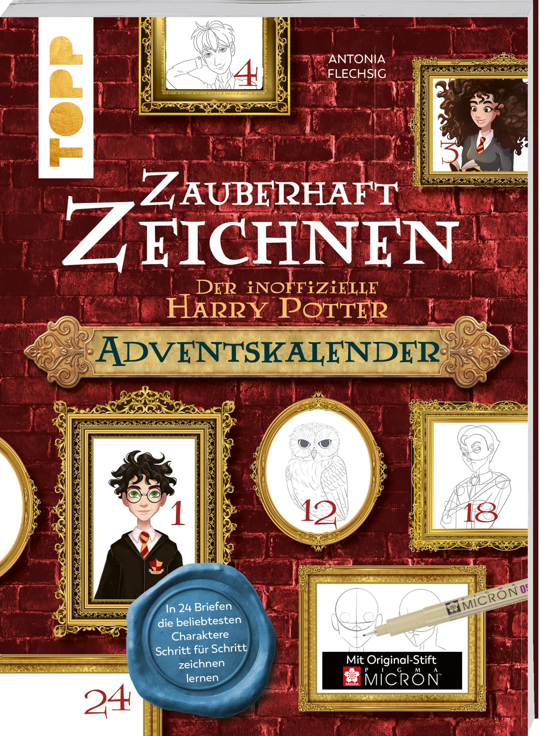 Jeden Tag einen neuen magischen Charakter entdecken. Charakterdesignerin Antonia Flechsig zeigt dir in 24 Schritt-für-Schritt-Anleitungen, wie du deine liebsten Zauberer und Hexen selbst zeichnen kannst. Ganz traditionell bekommst du jeden Tag einen Brief, in dem sich der Charakter befindet. Loszeichnen kannst du direkt mit dem beigelegten Fineliner auf dem Briefpapier. Eine Hintergrundgeschichte begleitet dich von der schlausten Hexe ihrer Generation zum besten Schulleiter, den die magische Schule je hatte. Zauberhafte Weihnachten!