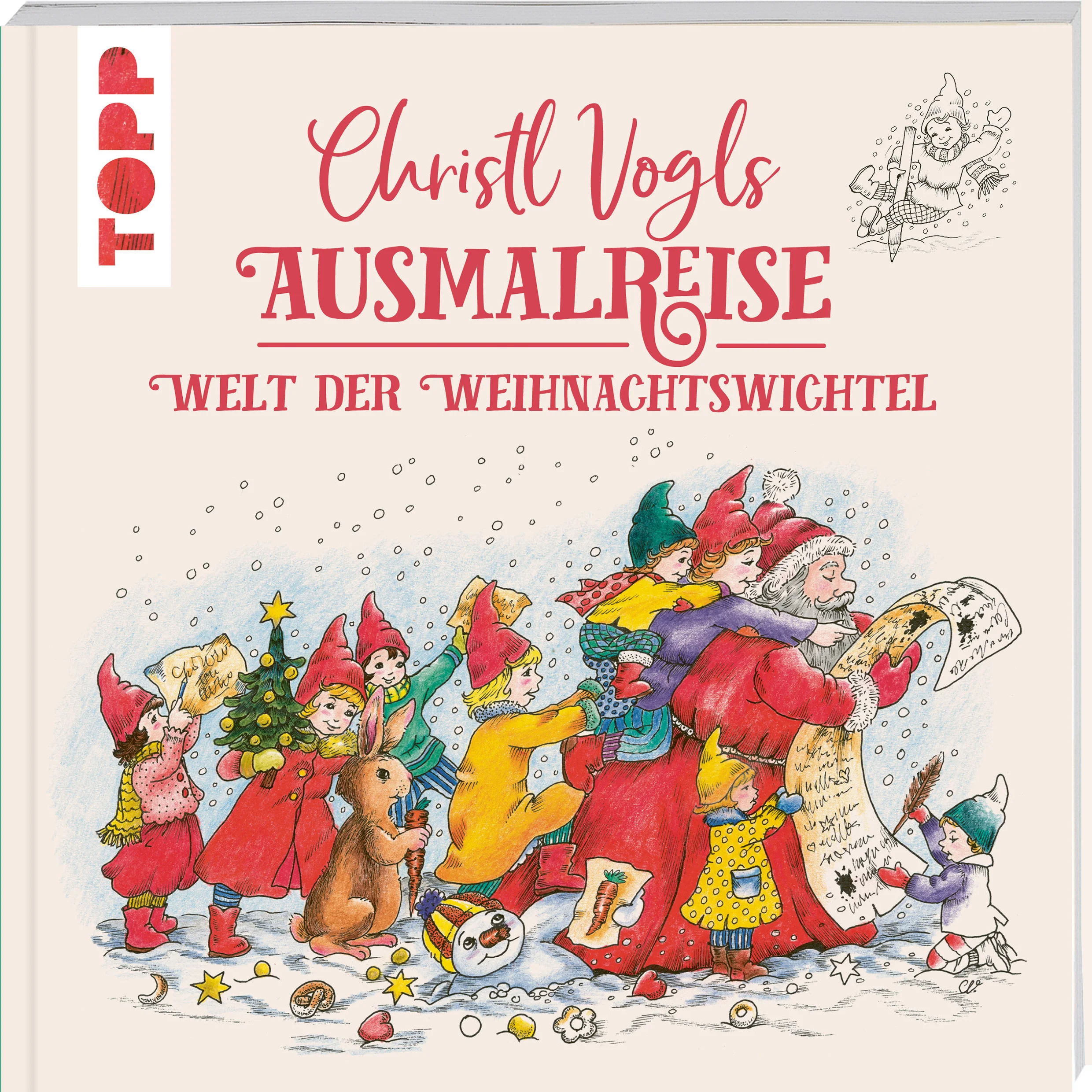 Wenn die letzten Bäume ihre Blätter abgeschüttelt haben, der Wind wild über die Felder fegt und eisige Blumen an den Fenstern wachsen, wird es in der Wichtelstube wohlig warm. Der dritte Band der erfolgreichen Reihe „Christl Vogls Ausmalreise“ lädt dich ein zu einem märchenhaften Besuch bei den Weihnachtswichteln und gewährt dir Einblick in ihr kunterbuntes Leben.In über 80 großen und kleinen Illustrationen begleiten wir die kleinen Wichtel bei all ihren Abenteuern. Egal ob bei der lustigen Schlittenfahrt, beim Schmücken des Weihnachtsbaums in der gemütlichen Stube oder bei der Weihnachtsbäckerei: Alle liebevoll handgezeichneten Illustrationen stammen aus der Feder der in Schweden lebenden Illustratorin Christl Vogl. Begleitet werden die Zeichnungen von kleinen Geschichten, die vom Leben der Weihnachtswichtel berichten. Während des Ausmalens kannst du dich so ganz in die fantastische Welt hinein träumen und wenn du möchtest, die Geschichten auch selbst weiterspinnen.Das Buch ist auf festes Papier gedruckt. Es hat einen offenen, mit Gewebefälzel veredelten Rücken und bleibt daher problemlos aufgeschlagen. Im Grundlagenteil vermitteln die Weihnachtswichteln eine kurze Einführung in die Welt des Ausmalens und bieten Tipps für besondere Farbeffekte.