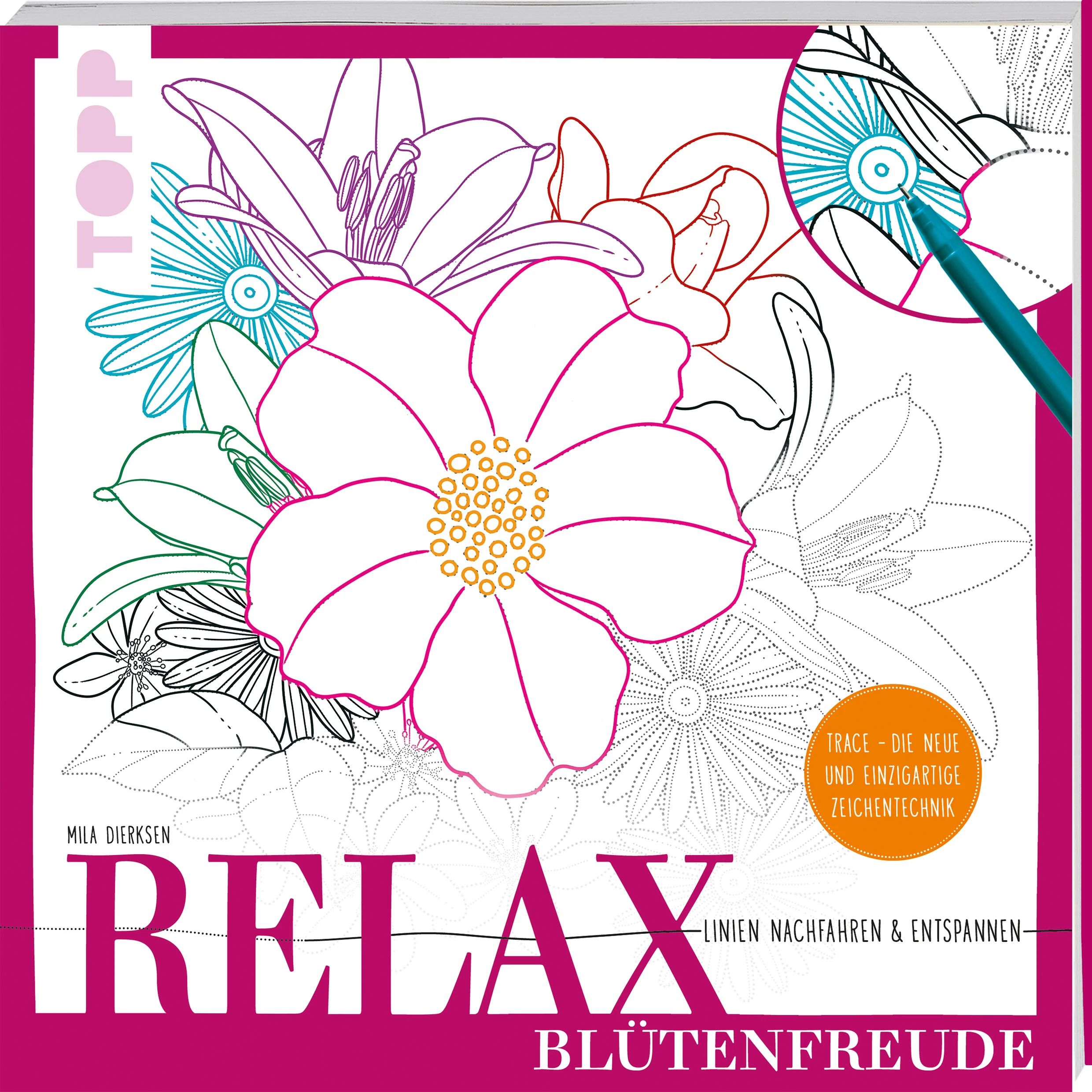 Nachfahren und entspannen!Tauche ein in die wunderbare Welt der Blumenmotive von Mila! Du brauchst lediglich einen Stift und schon kann es losgehen. Da die Linien gepunket sind, sind sie wunderbar zum Nachfahren geschaffen, auch in verschiedenen Farben. Dieses Buch ist für jede:n geeignet, egal, ob du nur die Motive nachzeichnen oder sie auch ausmalen möchtest. Bereits das nachgefahrene Bild zeigt ein tolles Ergebnis und ist ein Erfolgserlebnis. Dadurch, dass der Fokus nicht auf einer Farbauswahl liegt, kannst du dich sehr schnell entspannen, denn allein ein schwarzer Fineliner genügt. Möchtest du das Bild bunter gestalten, kannst du auch farbige Stifte zum Nachfahren benutzen. Falls du eine Farbauswahl benutzen möchtest, hilft der Leitfaden zur Stift- und Farbauswahl am Anfang des Buches.Mehr als 40 Motive zum NachfahrenTrotz wenig Aufwand ein tolles ErfolgserlebnisOhne den Druck einer Farbauswahl ist ein hoher Grad an Entspannung gegeben