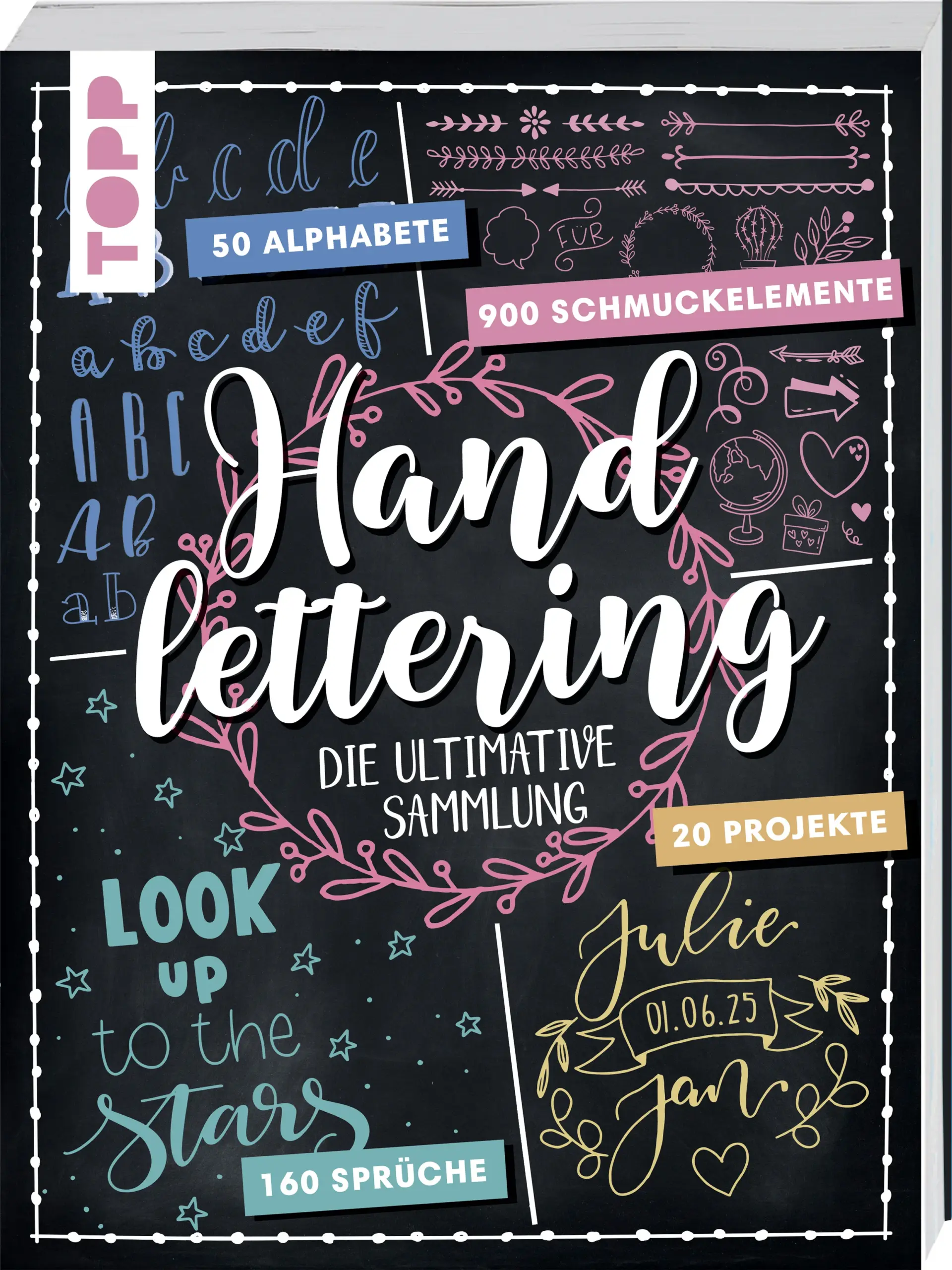 In dieser umfangreichen Sammlung findest du alles, was du für ein individuelles Handlettering benötigst. Neben den wichtigsten Grundlagen erhältst du eine riesige Auswahl an Lettering-Zutaten: von klassischen und originellen Alphabeten über dekorative Schmuckelemente bis hin zu zahlreichen Sprüchen für jeden Anlass. Anschauliche Projekte, wie zum Beispiel Grußkarten, Anhänger, Dekorationen und Geschenke zeigen dir, was du Schönes mit deinen Letterings gestalten kannst.Die Vorlagen im Buch können zum Abpausen oder zur Inspiration genutzt werden. Zusätzlich stehen sie als Download in der Digitalen Bibliothek für dich bereit. Hier kannst du dir auch liebevoll gestaltetes Design-Papier für deine Letterings ausdrucken.Das erwartet dich:So viel Inhalt wie noch nie: über 200 Seiten Handlettering-Inspirationen!riesige Auswahl an Lettering-Elementen für jeden Anlass und GeschmackGrundlagen, Projekte, Sprüche, Alphabete und SchmuckelementeFür Einsteiger:innen und FortgeschritteneDigitales Extra: Vorlagen und Designpapier zum Download