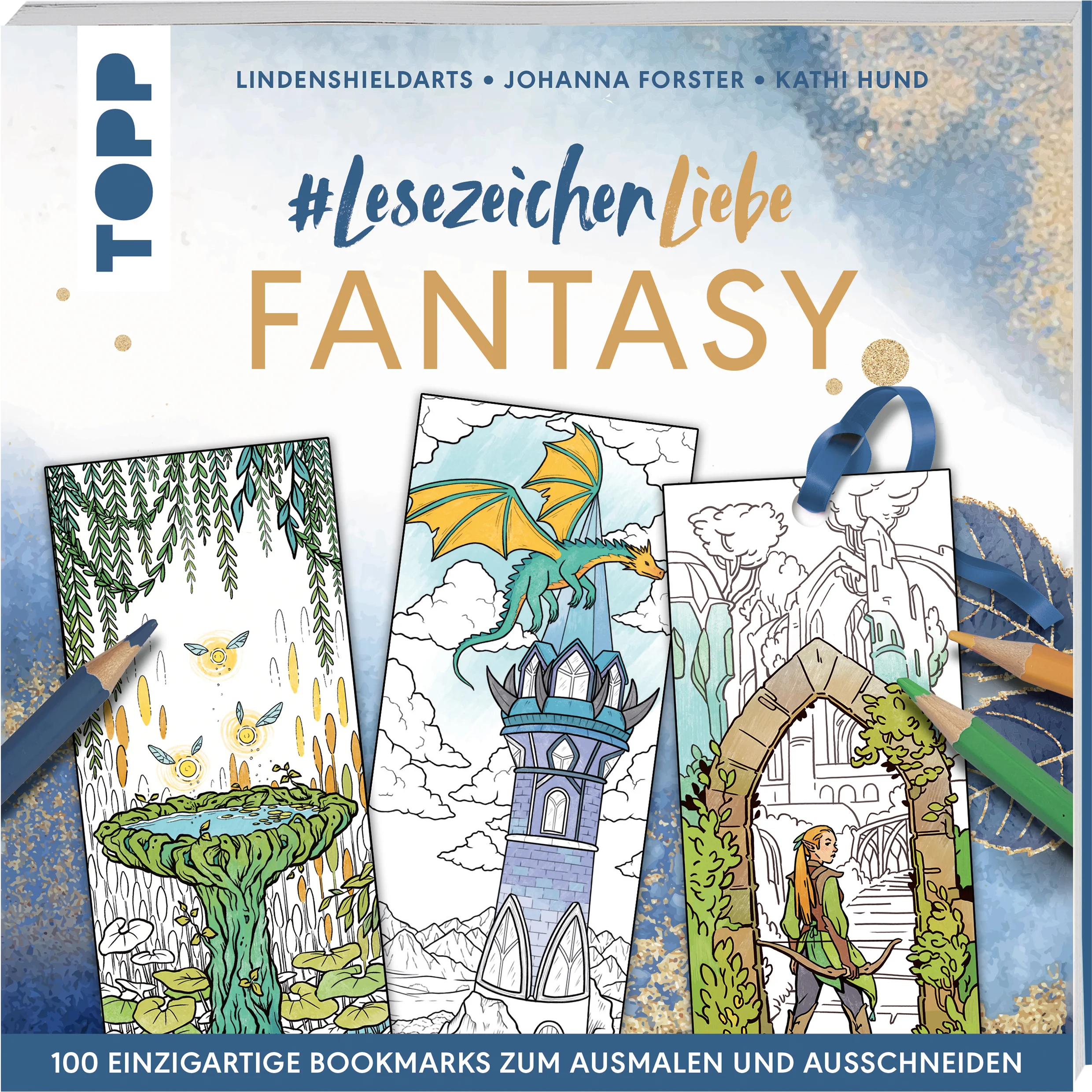 Du tauchst gerne in Fantasywelten ab, egal ob Urban oder High Fantasy? Das einzige, was dir zu deinem nächsten Lesestoff noch fehlt, ist das perfekte Lesezeichen? Dann ist dieser Lesezeichenblock genau das richtige für dich! Dieser Ausmalblock bietet dir nicht nur auf jeder Seite drei wunderschöne Motive rund um das Thema Fantasy und Bücherliebe zum Ausmalen und Entspannen. Schneidest du die abgetrennten Motive auf einer Seite aus, hältst du drei individuell gestaltete Lesezeichen in den Händen. Auf der Rückseite der Lesezeichen befinden sich zudem schöne Sprüche rund ums Thema Lesen. Das erwartet dich:3 Lesezeichen pro Blattzum Ausmalen, Heraustrennen und Ausschneidenmit schönen Sprüchen auf der Rückseiteüber 100 fantastische Motive von unterschiedlichen Künstler:innen entworfenneben der klassischen rechteckigen Form erwarten dich auch einige besondere Lesezeichenstabiles, festes Papier – auch für Gouache geeignet!mit offenem Rücken zum leichten Heraustrennen, bleibt einfach offen liegenideale Ergänzung zum klassischen Buchgeschenkfür alle Buchliebhaber:innen und Fantasy-Fans