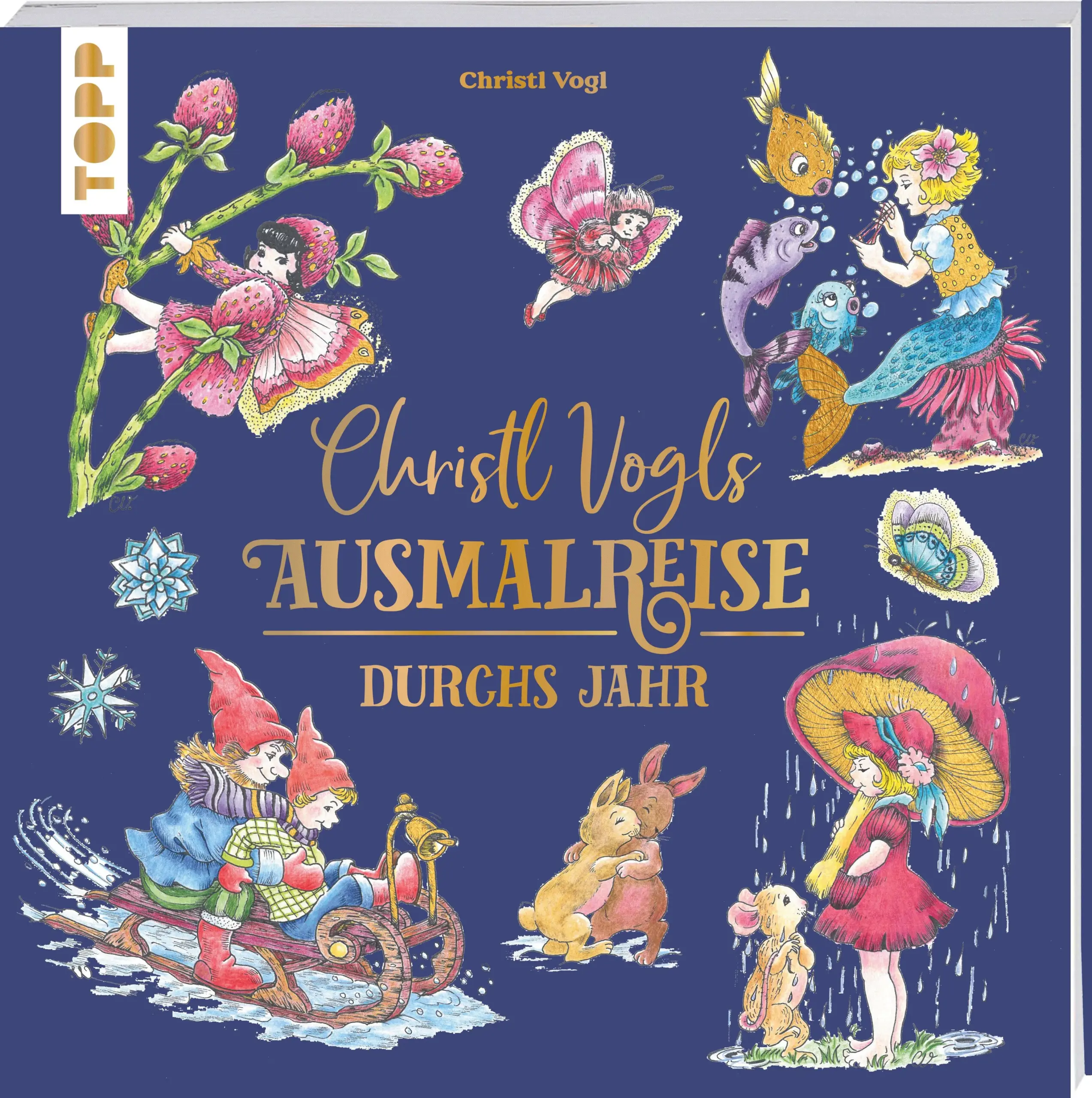 Tauche ein in die märchenhafte Ausmalwelt von Christl Vogl!Die schwedische Künstlerin Christl Vogl entführt dich mit ihren liebevoll handgezeichneten Illustrationen in eine Welt voller Nostalgie und Fantasie. Inspiriert von alten Poesiealben und längst vergangenen Zeiten, erweckt sie mit ihrem einzigartigen Stil Erinnerungen an magische Kindheitsmomente. Diese exklusive Sonderausgabe vereint ihre schönsten Motive und begleitet die beliebten Charaktere durch das märchenhafte Jahr:Frühling: Die zarten Blütenelfen heißen dich in ihrer zauberhaften Welt willkommen.Sommer: Geheimnisvolle Meerjungfrauen laden dich in ihre faszinierende Unterwasserwelt ein.Herbst: Bunte Blätter, niedliche Pilzkinder und zauberhafte Waldtiere warten auf dich.Winter: Fröhliche Weihnachtswichtel stecken mitten in den Vorbereitungen für das große Fest.Begleitende Reime und Geschichten auf den linken Seiten lassen dich noch tiefer in die fantasievollen Szenen eintauchen. Im Grundlagenteil verraten dir die charmanten Charaktere hilfreiche Tipps für besondere Farbeffekte. Das extra große Format (26,5 x 26,5 cm) ermöglicht es, auch feinste Details mühelos zu kolorieren. Hochwertiges, festes Papier verhindert ein Durchdrücken der Farben.Das perfekte Geschenk für alle, die märchenhafte Illustrationen und nostalgische Kunst lieben!Das erwartet dich:einzigartige Vintage-Ausmalmotivekleine und große Illustrationen für kreative Stundenbegleitende Texte & GedichteGrundlagenteil zur Farbtheorie & Technik für einen leichten Einstiegextra großes Sonderformat (26,5 x 26,5 cm) für komfortables Ausmalenfestes Papier verhindert Durchdrücken auf die nächste SeiteGeschenkausgabe mit glänzenden Highlights auf dem CoverDie Vintage-Reihe „Christl Vogls Ausmalreise“ steht für hochwertige Ausmalbücher voller Charme und Fantasie!Weitere Ausmalbücher der Reihe:Christl Vogls Ausmalreise - Der verwunschene WaldChristl Vogls Ausmalreise - Abenteuer der BlütenelfenChristl Vogls Ausmalreise - Welt der WeihnachtswichtelChristl Vogls Ausmalreise - Magische MeerjungfrauenChristl Vogls Ausmalreise - Die schönsten Märchen