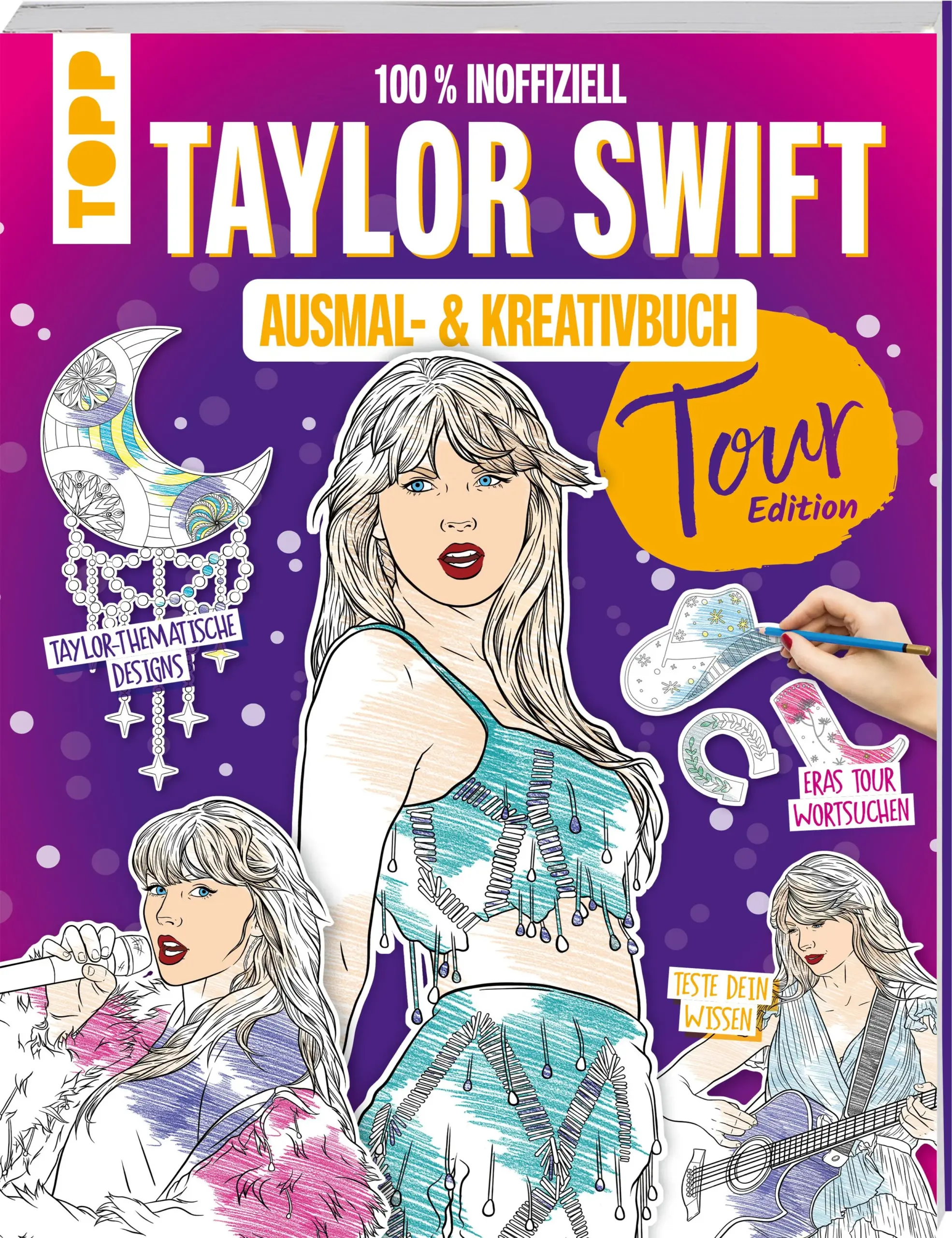 It's been a long time coming ...Taylor Swift ist ein Superstar, eine weltweite Sensation und die größte Singer-Songwriterin ihrer Generation. Und es gibt keinen besseren Weg für einen „Swiftie”, all ihre erstaunlichen Errungenschaften und ihre dynamische Persönlichkeit zu feiern, als mit dem SUPER FAN-tastischen Taylor Swift Ausmal- und Kreativ-Buch.Entfessle deine Kreativität mit mehr als 30 Ausmal-Seiten, teste dein Taylor-Swift-Wissen mit leichten, mittleren und schweren Quizfragen und löse lustige und herausfordernde Spiele und Rätsel, darunter Labyrinthe, Finde-den-Unterschied und Wortsuchen, die alle der unaufhaltsamen Kraft von Taylor Swift gewidmet sind. Erhalte Einblicke in die erfolgreichste Tour aller Zeiten und male die Outfits in deinen Lieblingsfarben aus! Ganz nebenbei erfährst du neue lustige Fakten über die Eras-Tour. Träume dich vor die Bühne und tauche ab in die Fotos von Taylors Performance während ihrer Auftritte.Das erwartet dich:schöne Illustrationen von Taylor Swift und von der Eras-Tourfür Swifties jeden Alterslustige Rätsel und Wortsuchenzahlreiche Bilder von Taylor Swift und ihren Live-Auftritten während der Eras-Tour