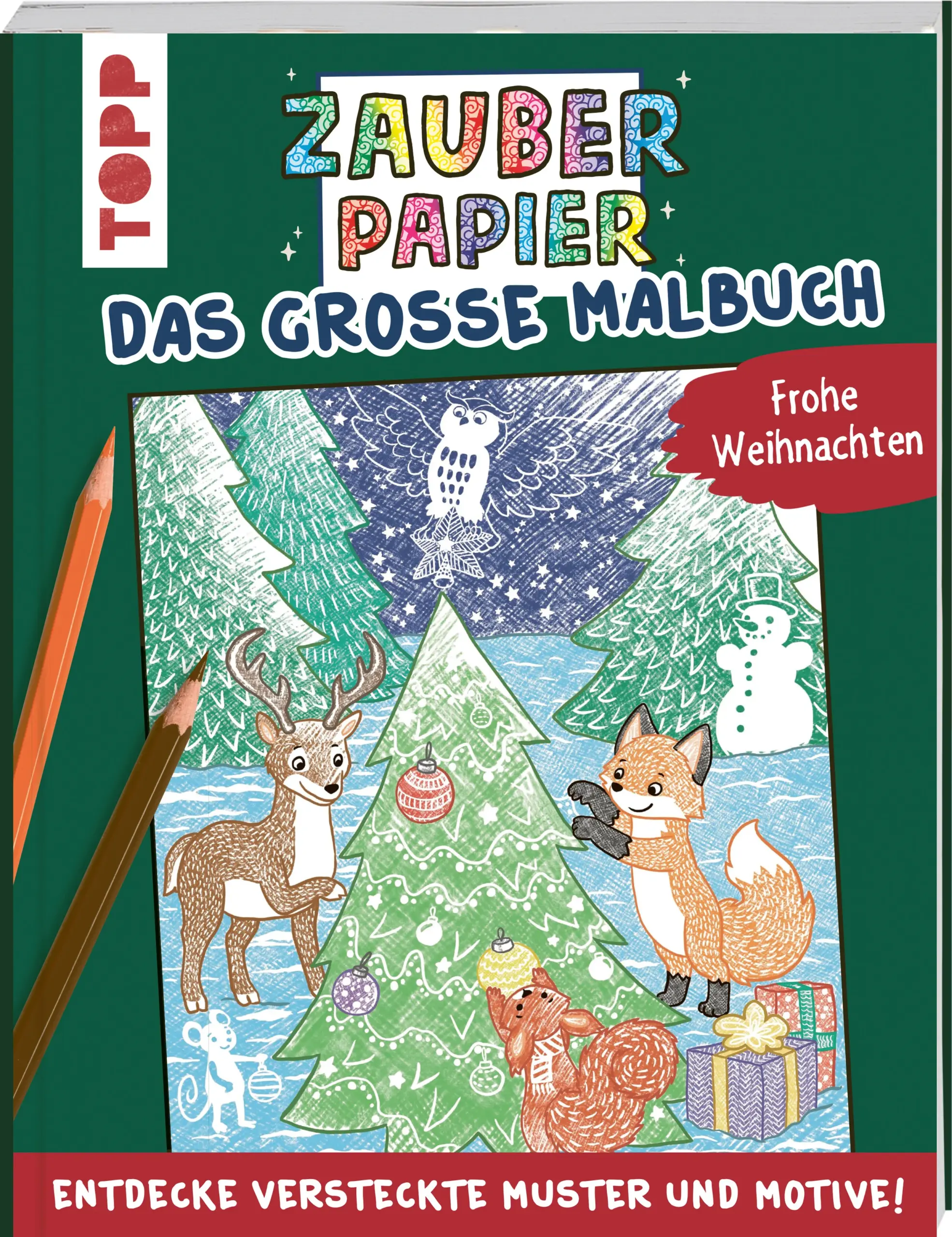 Der Zauberpapier-Malbuch-Bestseller nun auch im großen Format! 24 weihnachtliche Bilder sorgen beim Ausmalen für einen erstaunlichen Überraschungseffekt. Denn wie von Zauberhand erscheinen beim Ausmalen von Wichteln, Weihnachtsbaum und Co. verborgene Muster und Motive! Die farbigen Linien bieten eine perfekte Orientierung beim Ausmalen. Dieses große Malbuch ist für alle kleinen Künstler:innen ab 5 Jahre und dabei ideal für unterwegs und zu Hause.