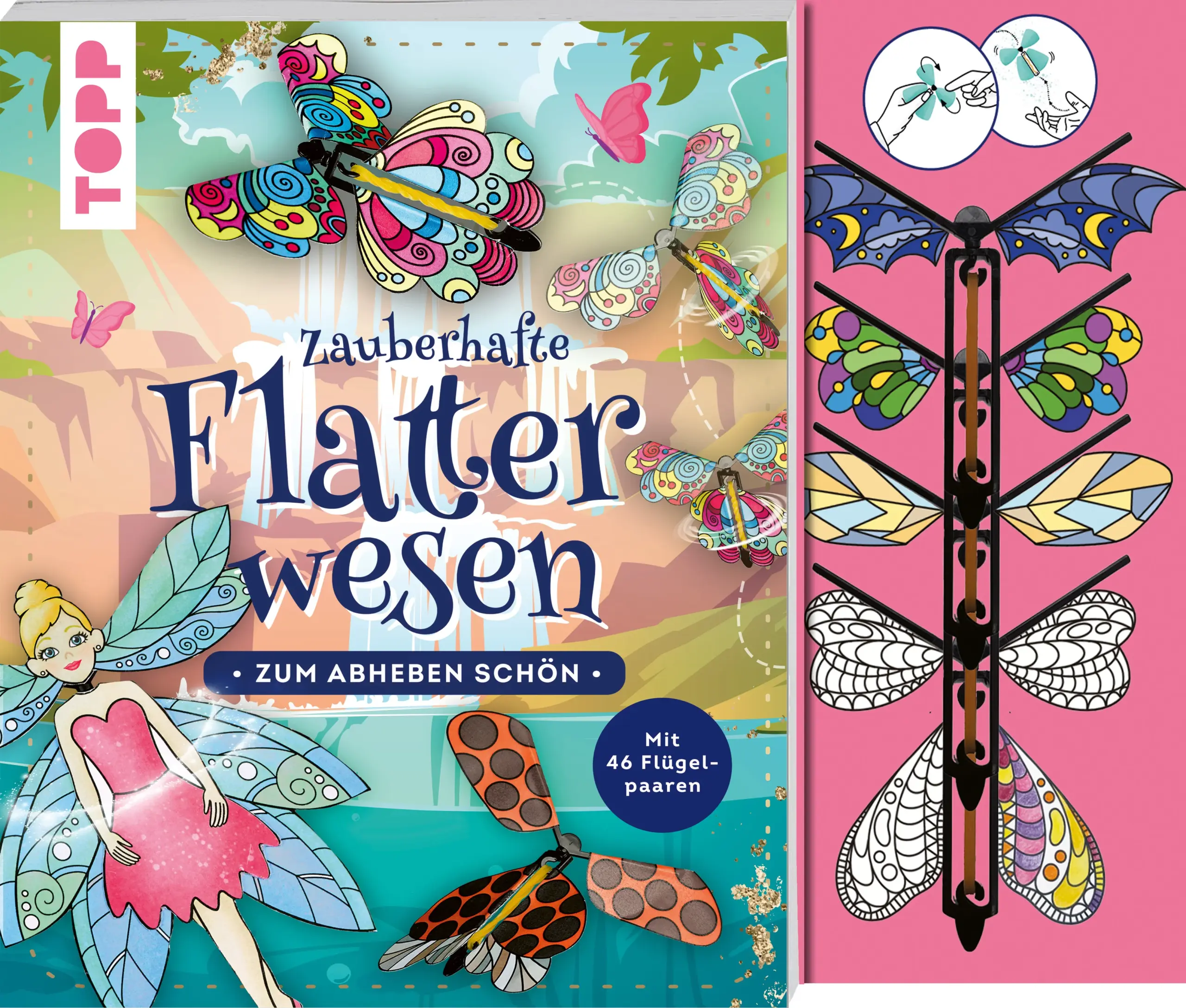 Bunt, zauberhaft und einfach magisch! Mit diesem Set kannst du deine eigenen fantastischen Flatterwesen kreieren. Mit 46 Flügelpaaren lassen sich individuelle Wesen wie Schmetterlinge, Feen und Drachen gestalten. Die Flügel auf den Bastelbogen ausmalen und ausschneiden, auf einen der 4 fertigen Basiskörper ankleben, aufdrehen und loslassen. Für noch mehr Flatterwesen findest du eine Anleitung im Buch, um dir weitere Basiskörper selbst zu basteln. Mit dem enthaltenen Gummi flattern sie faszinierend schön durch die Lüfte – besondere Flugobjekte mit Wow-Effekt!