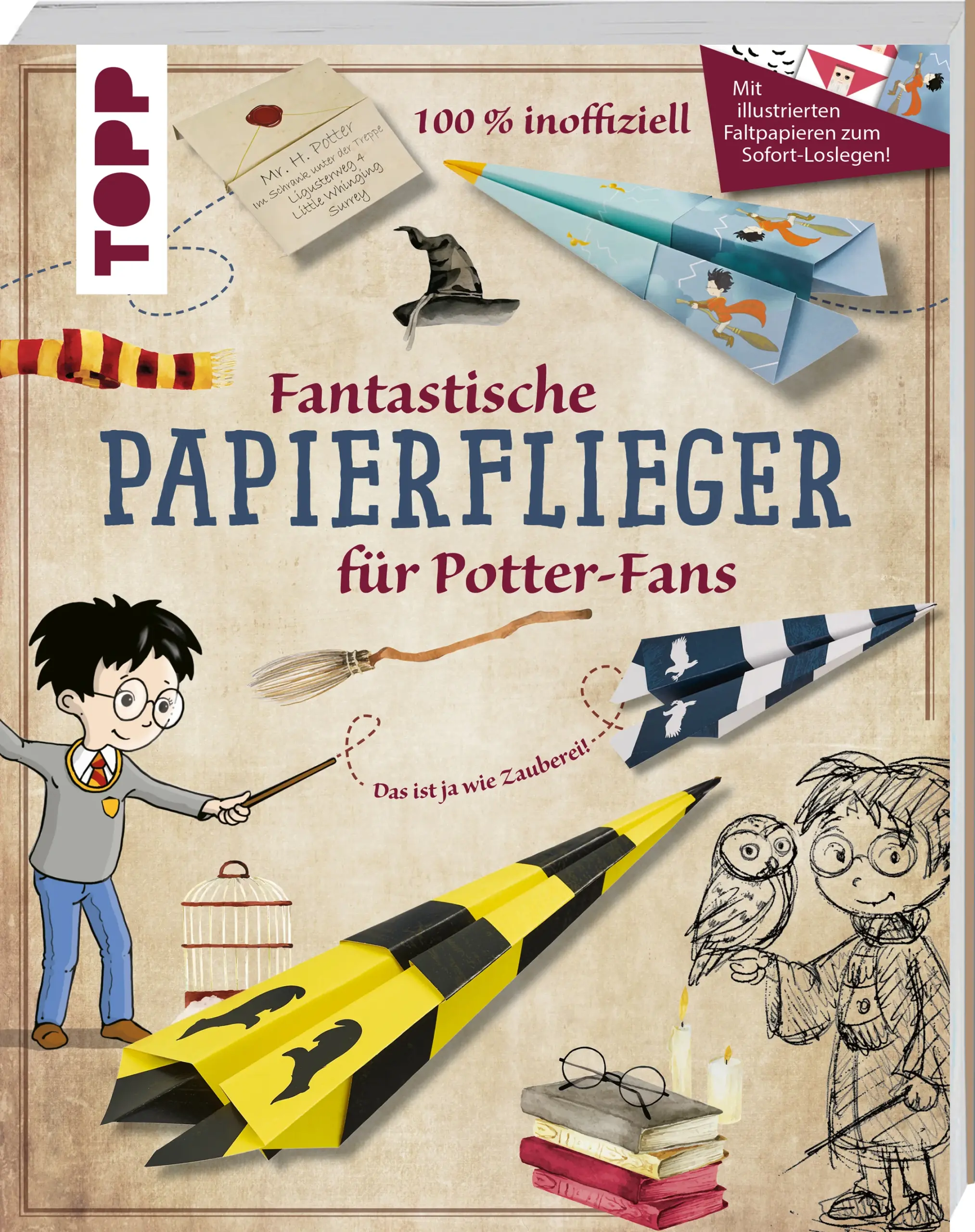 🧹Du bist mit Harry Potter über das Quidditch-Feld gesaust, hast Hedwig durch die Lüfte schweben sehen und wartest noch immer auf deinen Brief aus Hogwarts?In der zauberhaften Harry-Potter-Welt haben wir unzählige magische Wesen und Gegenstände kennen und lieben gelernt, die du nun spielend leicht ebenfalls durch die Lüfte schweben lassen kannst. In diesem Buch findest du fünf Grundanleitungen, mit denen du verschiedene Harry-Potter-Papierflieger zaubern kannst. Dank den detailverliebten illustrierten Faltpapieren im Buch kannst du direkt loslegen.⚡ Papierfliegerbuch für Kinder ab 7 Jahren zum direkt loslegen – mit fünf einfachen Faltanleitungen und illustrierten Faltpapieren⚡ Mit geliebten magischen Figuren und Gegenständen aus dem Harry-Potter-Universum, z. B. Hermine, Hedwig, Hogwarts-Brief und Post aus dem Ministerium⚡ Einzigartiges Geschenk für Harry-Potter-Fans