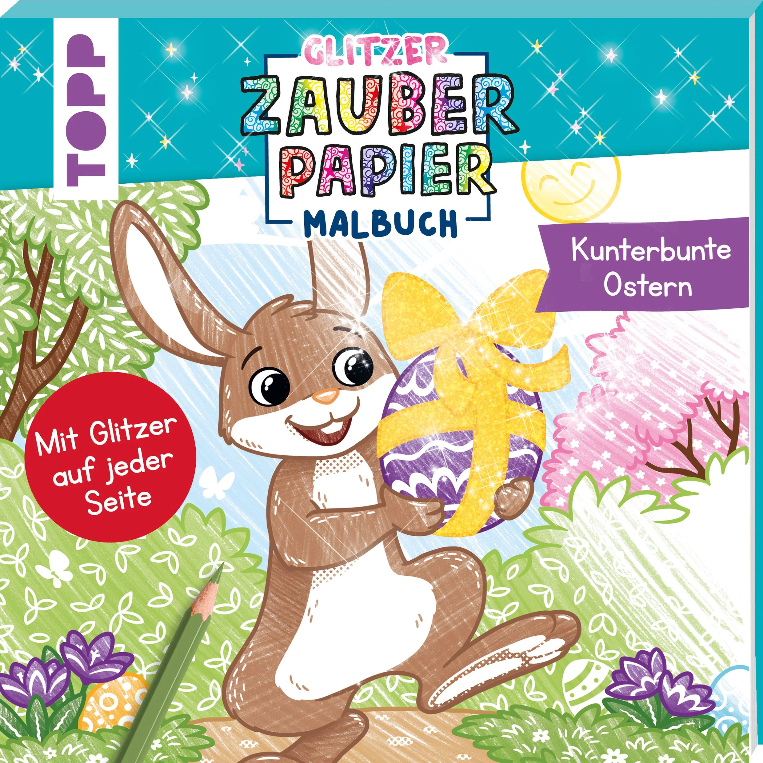 Wie von Zauberhand erscheinen beim Ausmalen der liebevoll gestalteten Bilder verborgene Muster und Motive. Die 24 magischen Motive versüßen die fröhliche Osterzeit: Vom knuffigen Lämmchen über kunterbunte Eier bis hin zum fleißigen Osterhasen – es gibt jede Menge zu entdecken. An den bunten Linien können sich die Kinder beim Ausmalen orientieren. Funkelnde Glitzerseiten machen dieses Malbuch zu etwas ganz Besonderem.🐰 Beim Ausmalen mit Buntstiften werden versteckte Muster und Motive sichtbar🐰 Mit buntem Glitzer🐰 24 magische Motive passend zur Osterzeit🐰 An den bunten Linien können sich die Kinder beim Ausmalen orientieren🐰 Fertig angemalte Bilder auch ideal als kleine Ostergeschenke für LieblingsmenschenDieses Glitzer-Malbuch ist für alle kleinen Künstler:innen ab 5 Jahren und lässt sich dank seiner handlichen Größe prima überallhin mitnehmen. 