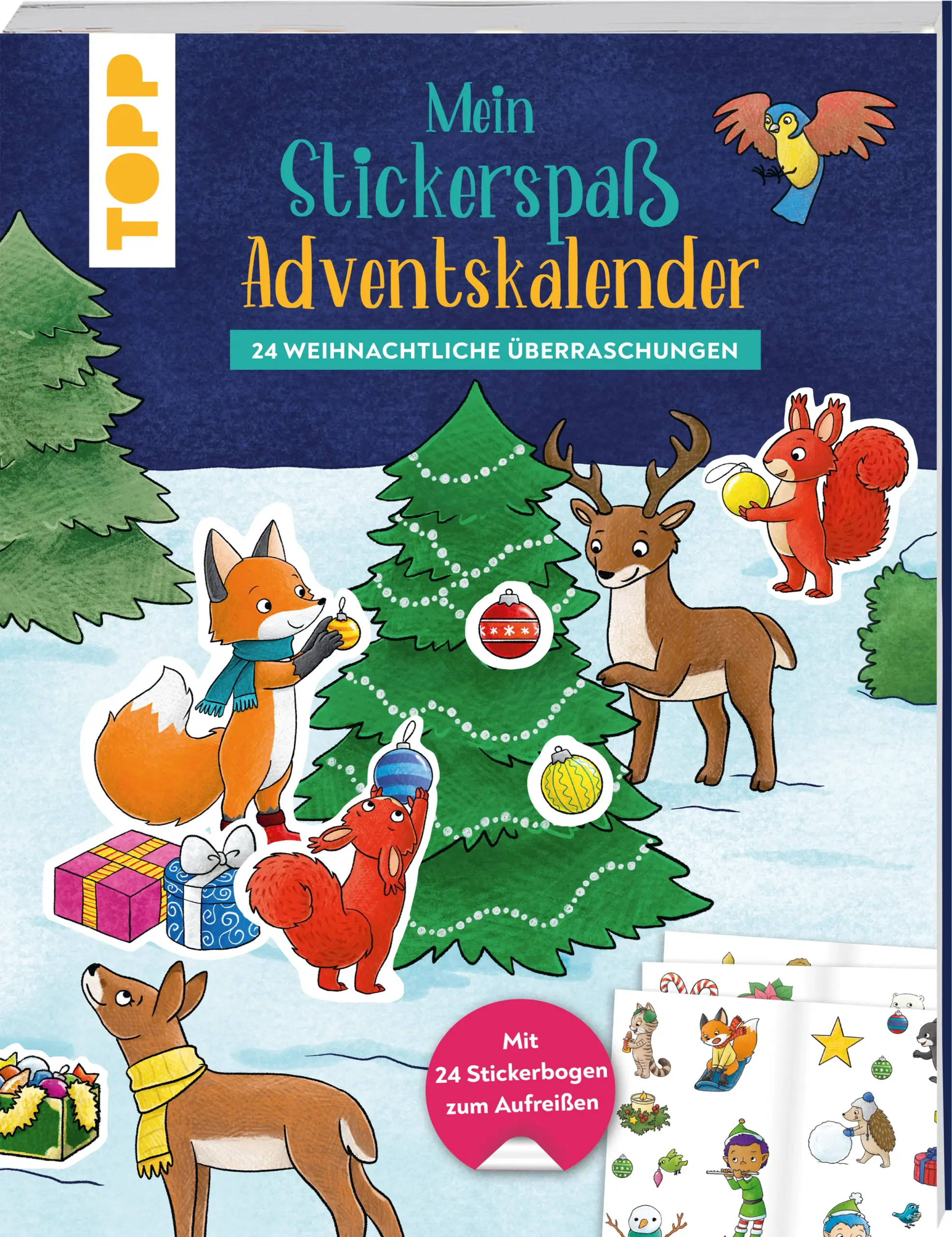O du fröhliche Stickerzeit!Jeden Tag neue Sticker entdecken - macht die Adventszeit Freude! Dieser liebevoll gestaltete Adventskalender verkürzt das Warten auf Weihnachten. Jeden Tag darfst du einen der verschlossenen Stickerbogen öffnen und mit den Stickern die Szenen im beiliegenden Buch nach Herzenslust verschönern. Gestalte jede Seite, wie es dir gefällt und lass deiner Fantasie freien Lauf.Das erwartet dich:Mappe mit 24 StickerbogenÜber 500 Sticker: Wichtel, Tiere, Geschenke, Baumschmuck u.v.m.Stickerbuch mit weihnachtlichen Szenen zum BeklebenLiebevoll illustrierte Szenen und StickerVerschlossene Stickerbogen als Überraschung zum Aufreißen