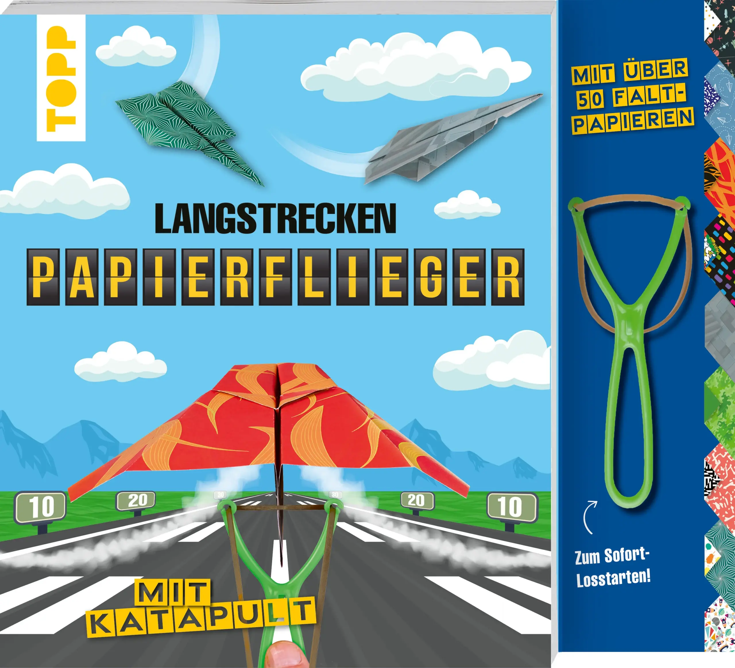 In diesem Papierflieger-Bastelbuch finden sich 8 verschiedene Anleitungen für Langstreckenflieger. Dank der Schritt-für-Schritt-Anleitungen und Faltblätter in coolen Designs zum Heraustrennen können Kinder die Papierflieger sofort losfalten. Das beigefügte Katapult lässt die Papierflieger nur so durch die Lüfte schnellen! Einfach den Papierflieger falten, das Gummi des Katapults an der richtigen Stelle einhängen und schon startet der Papierflieger durch!Das erwartet dich:8 Papierfliegermodelle, die extra weit fliegen könnenÜber 50 Faltpapiere zum HeraustrennenMit Papierflieger-Katapult und SpieletippsSchritt-für-Schritt-Anleitungen zum einfachen NachfaltenAltersempfehlung: ab 7 JahrenWelcher der Papierflieger fliegt am weitesten? Probiere es aus!