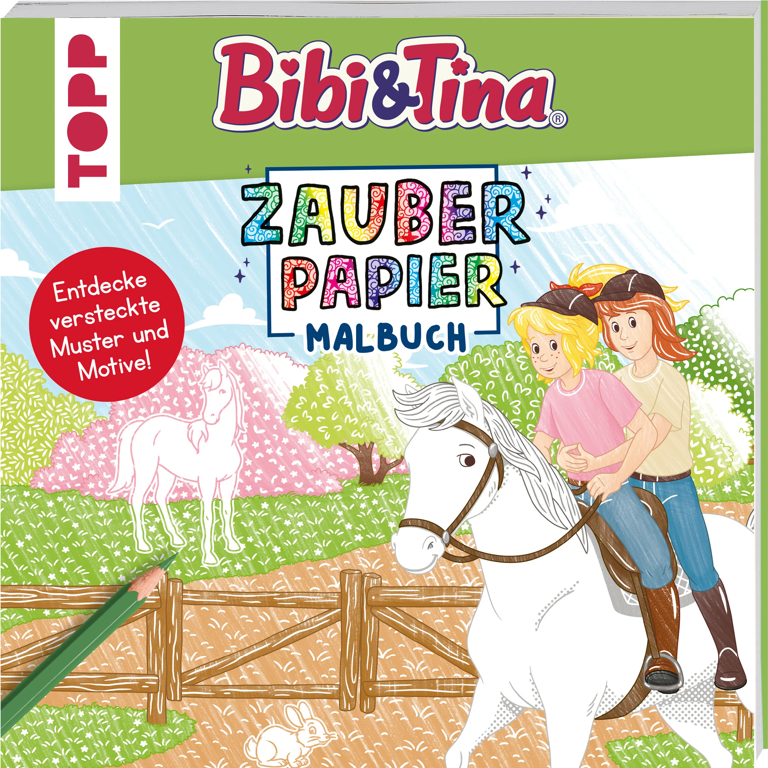 Hex, hex! Beim Ausmalen werden versteckte Muster und Motive sichtbarAusmalen mit überraschendem Wow-Effekt. In diesem Zauberpapier-Malbuch werden beim Ausmalen mit Buntstiften verborgene Muster und Motive sichtbar. 24 magische Motive aus der Welt von Bibi & Tina laden zum Ausmalen ein. An den bunten Linien können sich Kinder beim Ausmalen ideal orientieren. Das Malbuch lässt sich prima mitnehmen, sodass überall und jederzeit gemalt werden kann.Das erwartet dich:24 Motive aus der Welt von Bibi & TinaBeim Ausmalen mit Buntstiften werden versteckte Muster und Motive sichtbarBunte Linien als OrientierungshilfeAltersempfehlung: ab 5 JahrenEntdecke jetzt das Must-have für alle Fans von Bibi & Tina!