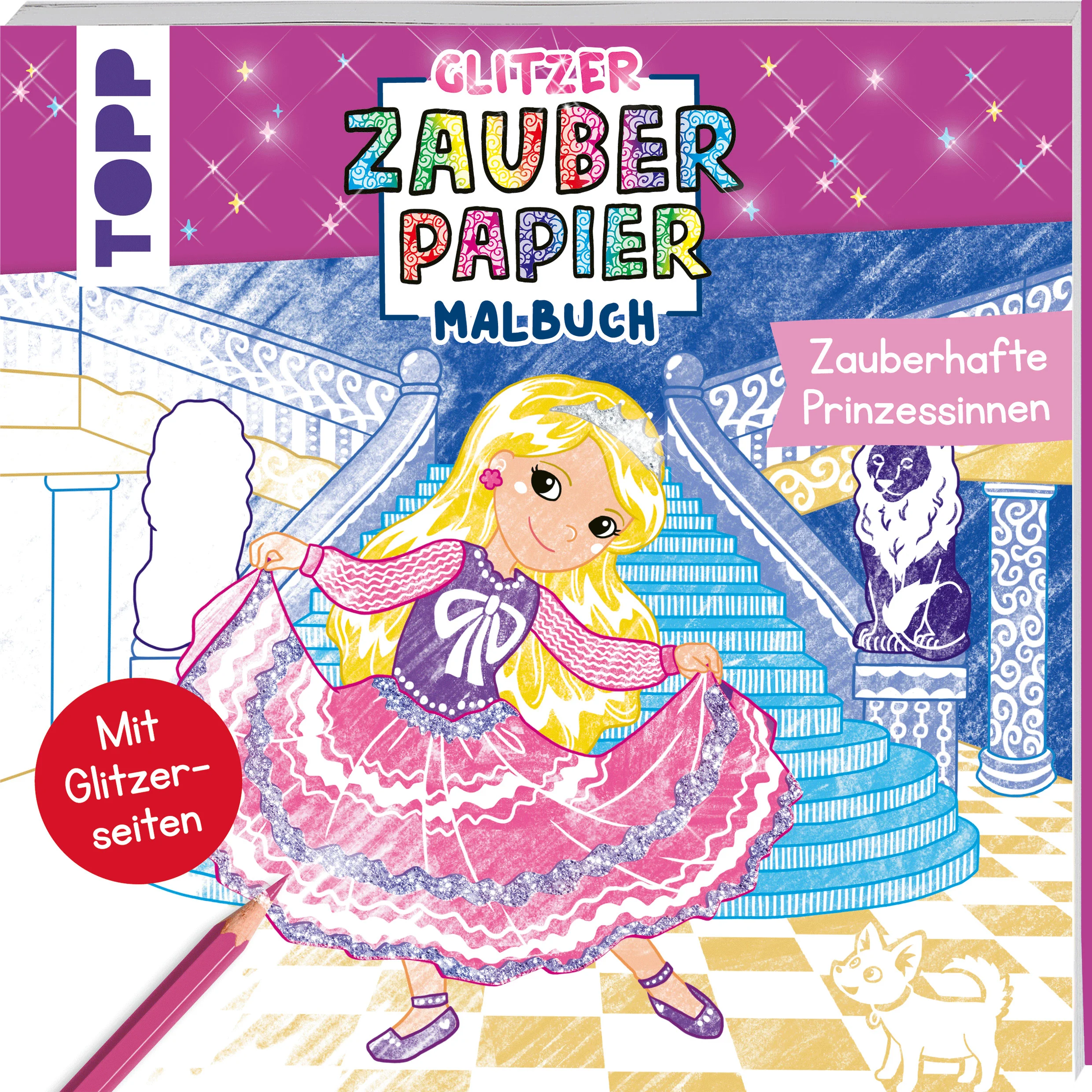 Glitzer-Malbuch mit überraschendem Wow-Effekt!Wie von Zauberhand erscheinen beim Ausmalen der liebevoll gestalteten Bilder verborgene Muster und Motive. Die 24 bezaubernden Ausmalbilder begeistern alle kleinen Prinzessinnen und Prinzen: Eine edle Prinzessin hoch zu Ross, ein königlicher Ball, eine niedliche Feenprinzessin und vieles mehr gibt es zu entdecken. An den bunten Linien können sich die Kinder beim Ausmalen orientieren. Funkelnde Glitzerseiten machen dieses Malbuch zu etwas ganz Besonderem.Das erwartet dich:24 Motive zum Thema Prinzessinnenmit buntem Glitzerbeim Ausmalen mit Buntstiften werden versteckte Muster und Motive sichtbarbunte Linien als OrientierungshilfeAltersempfehlung: ab 5 Jahren