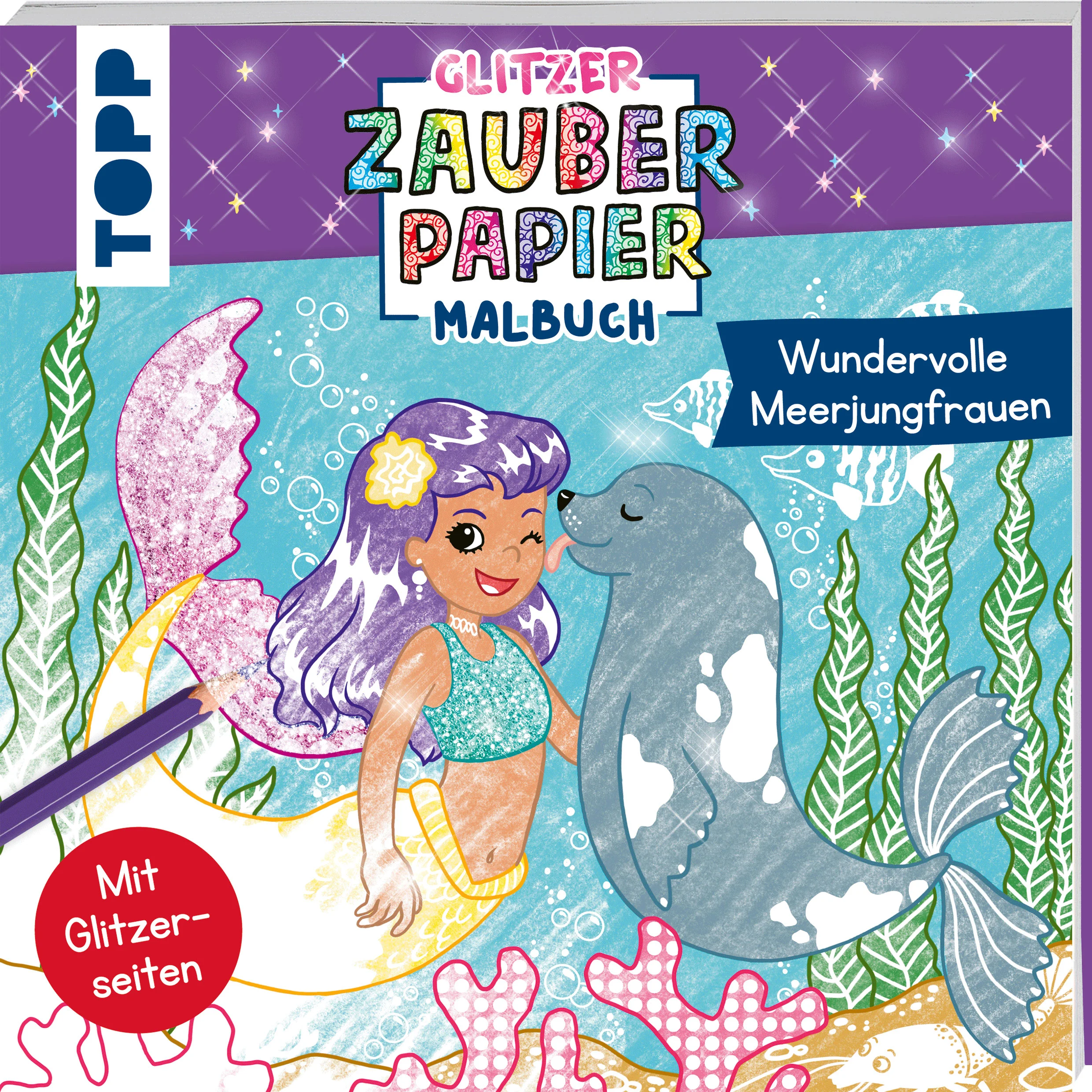 Glitzer-Malbuch mit überraschendem Wow-Effekt!Wie von Zauberhand erscheinen beim Ausmalen der liebevoll gestalteten Bilder verborgene Muster und Motive. 24 mystische Ausmalbilder von Meerjungfrauen und Meerestieren laden zum Entdecken und Staunen ein. An den bunten Linien können sich die Kinder beim Ausmalen orientieren. Funkelnde Glitzerseiten machen dieses Malbuch zu etwas ganz Besonderem.Das erwartet dich:24 Motive zum Thema Meerjungfrauenmit buntem Glitzerbeim Ausmalen mit Buntstiften werden versteckte Muster und Motive sichtbarbunte Linien als OrientierungshilfeAltersempfehlung: ab 5 Jahren