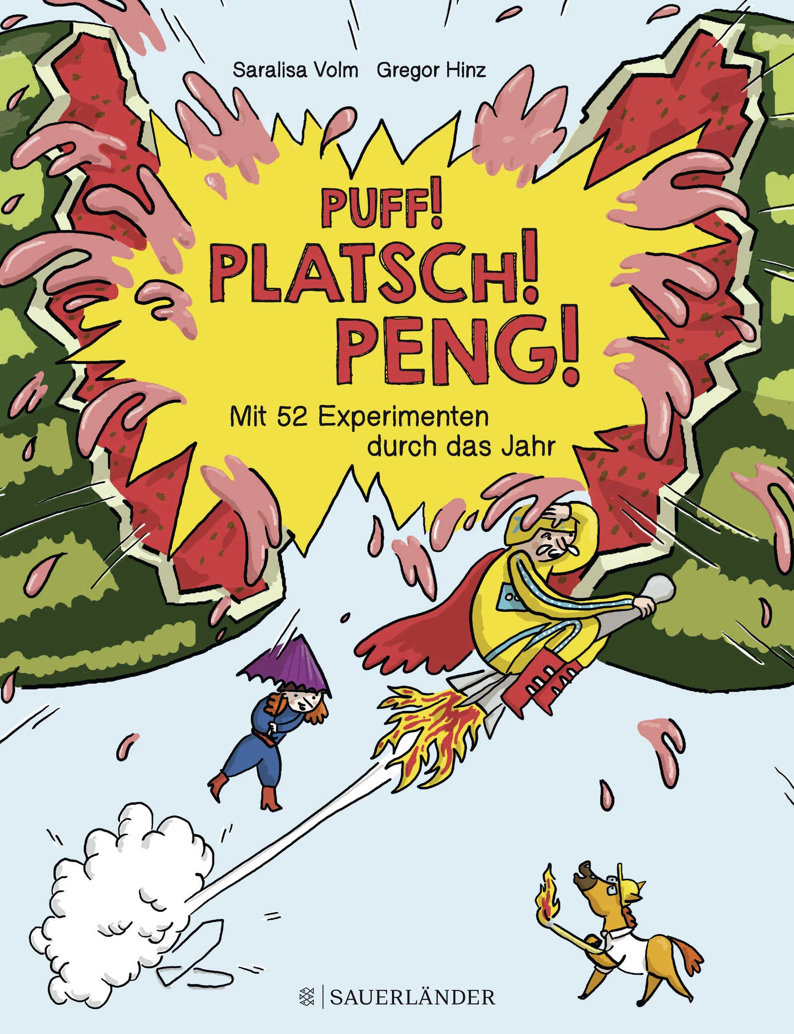 Wie bekomme ich eine Melone nur mit Gummibändern zum Platzen? Clever und lustig begleiten die drei verrückten Protagonisten Ed, Richard und Mou durch prallvoll illustrierte, explosive Versuche und spannende Ausprobierereien. Für jede Woche des Jahres gibt es ein Experiment, das Kinder mit oder ohne Eltern oder Erwachsene und vor allem mit haushaltsüblichen Materialien nachmachen können. Ein Melone mit Gummibändern zum Platzen bringen, ein Bohnenlabyrinth bauen, weiße Blumen bunt zaubern. Überraschende, ungewöhnliche, aber leicht durchzuführende Experimente von Luft bis Wasser und von Optik bis Schwerkraft führen durch alle vier Jahreszeiten. Für jedes Experiment gibt es eine genaue Zutatenliste und eine präzise Schritt-für-Schritt-Anleitung, im lustigen Cartoonstil gezeichnet.