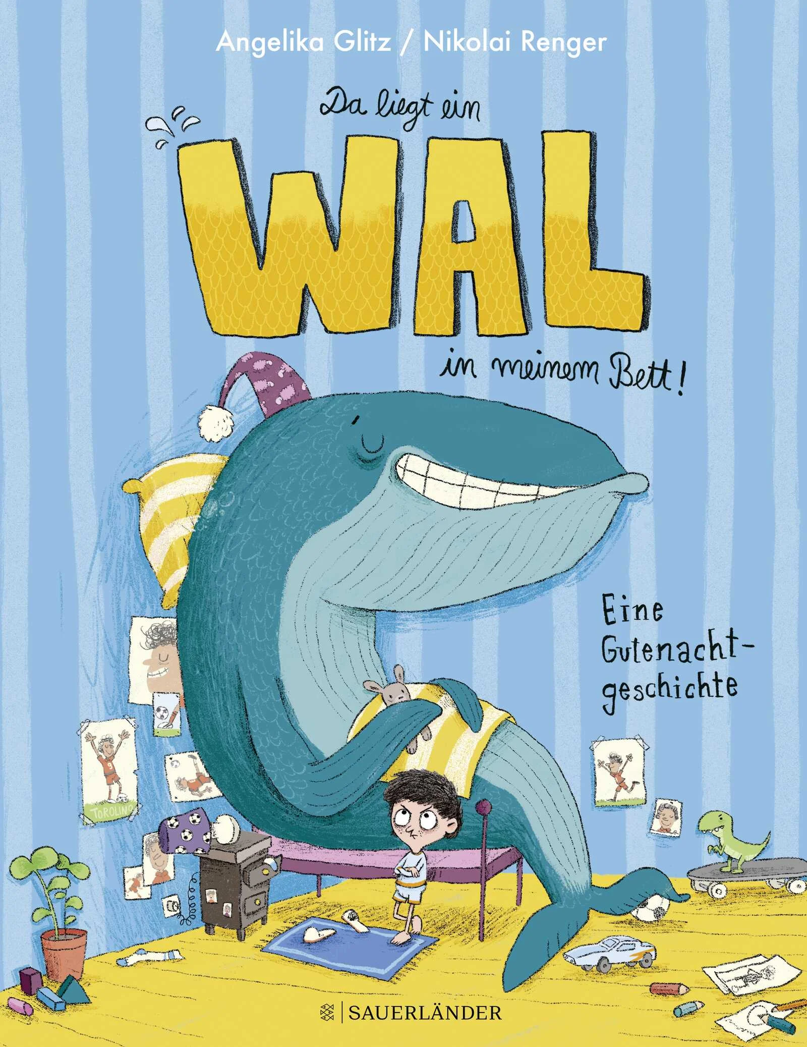 Knuti muss heute mal alleine ins Bett gehen. Mama hat Besuch von ihren Freundinnen. »Wie alleine?«, beklagt sich Knuti. »Alleine kuscheln? Alleine Rücken kraulen?« Mama lockt ihn mit Eintrittskarten für seinen Lieblingsfußballverein. Dann muss Knuti das schaffen! Und es geht auch babyleicht. Zähneputzen, Pyjama anziehen … Aber was ist das? Da liegt ein Wal in Knutis Bett, macht sich breit und denkt gar nicht daran, zu verschwinden. Jetzt läuft die Zeit. Der Wal ist ziemlich frech aber Knuti ist schlau und schafft es in letzter Minute alleine im Bett zu liegen.Eine lustige Gutenachtgeschichte, die Mut macht und davon erzählt, wieviel Spaß es macht, etwas auch schon ganz alleine zu schaffen.