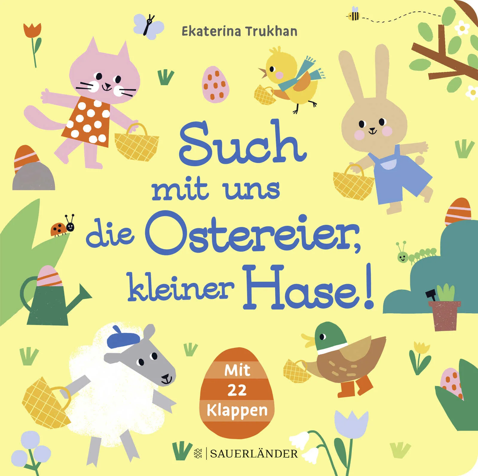 Kunterbuntes Osterbuch mit 22 Klappen!Heute ist ein aufregender Tag für den kleinen Hasen! Es geht auf große Osterei-Sucherei und Küken, Ente und Schäfchen helfen mit. Hinter 22 Klappen sind die bunten Ostereier versteckt und manchmal entdeckt man auch eine ganz andere Überraschung. Das schönste Geschenk für das Osternest!Pappbilderbuch mit stabiler Buchdecke und 22 KlappenLustige Ostereiersuche und jede Menge ÜberraschungenHochwertiges Ostergeschenk mit niedlich-modernen IllustrationenViele Mitmach-Elemente auf jeder Seite
