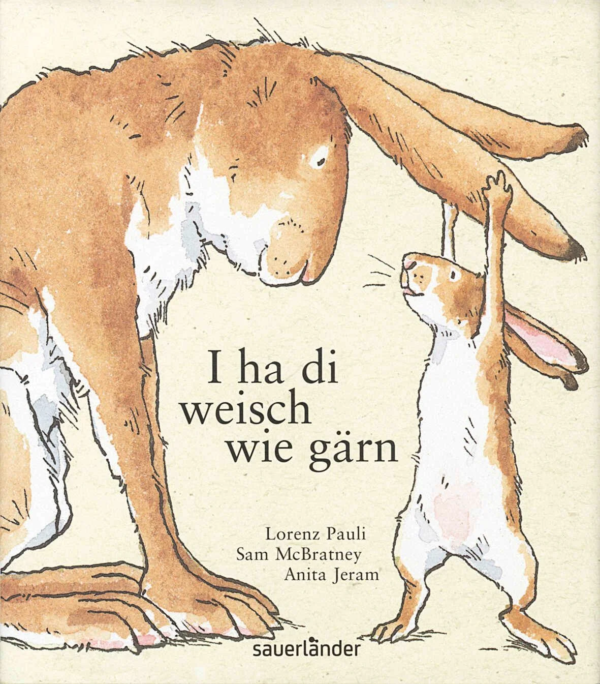 Das Geschenkbuch für die Schweiz»Ja, bis zum Mond ufe u wider zrügg, so gärn hei mir üüs.«Der kleine Hase hat den großen Hasen lieb. Wie lieb? Sooo lieb hat er ihn und breitet die Ärmchen aus. Aber die Arme des großen Hasen reichen weiter. Wie lieb man sich überhaupt haben kann, das zeigt dieses bezaubernde Buch.In Berner Mundart übertragen von Lorenz Pauli.7. Auflage 2007.Für jedes Alter.
