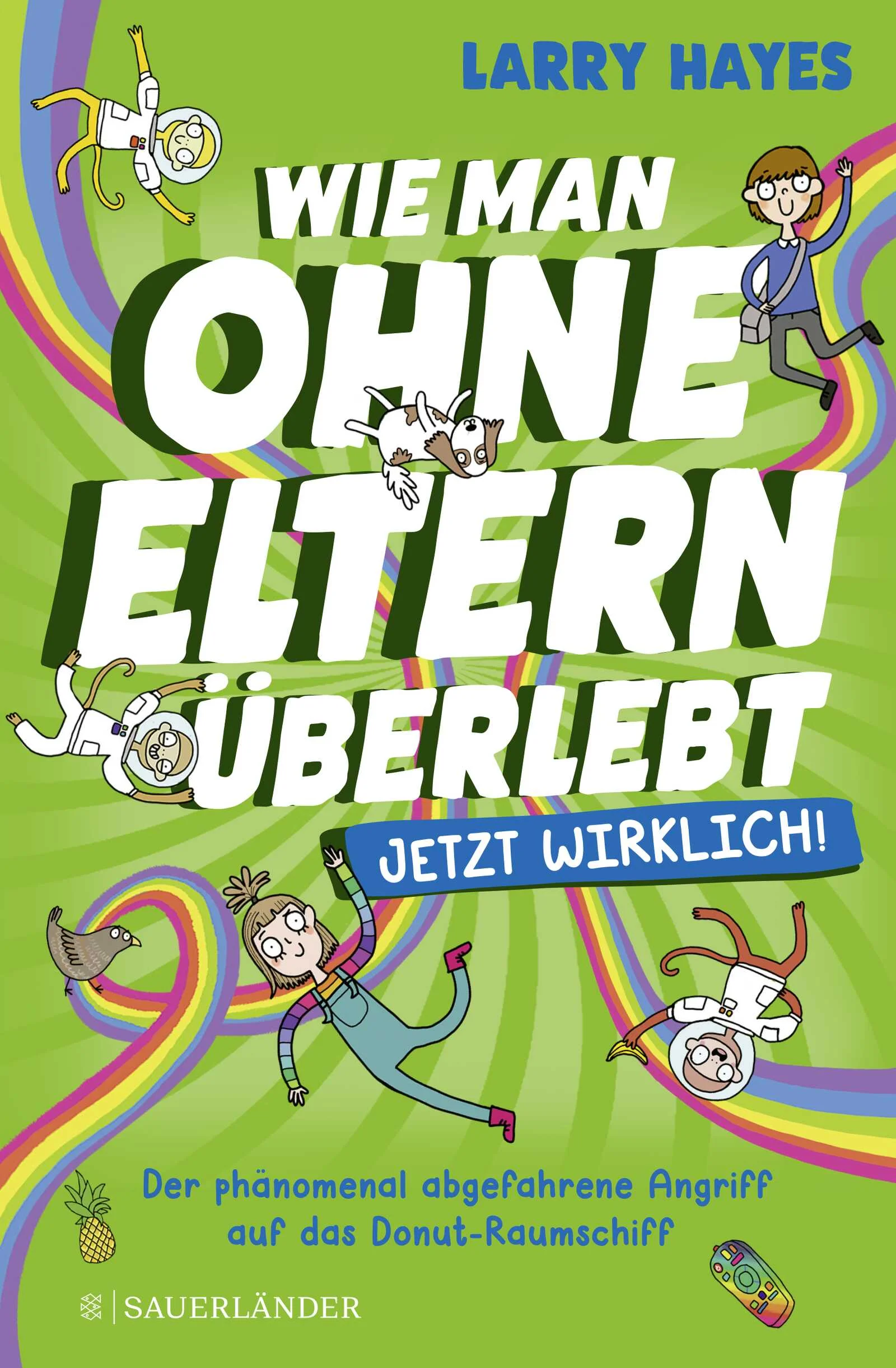 Aaaah! Die Welt hält an, und keine Eltern in Sicht: Band 3 des irrwitzigen Comicromans für Kinder ab 10 Jahren!Die Zeitreise zur Sphinx haben Eliza und Johnnie gerade so überlebt, da droht bereits die nächste Katastrophe! Wir schreiben das Jahr 2525, und ein donutförmiges Raumschiff will die Erde am Drehen hindern. Es naht eine endlose Nacht, die Existenz aller Lebewesen ist in Gefahr, und Eliza ist der einzige Hoffnungsschimmer am Horizont! Wird sie es mit Aliens, Affen und Vampirfinken aufnehmen können? Und, noch wichtiger: Kann sie ihren Bruder befreien, die Welt retten und die Zukunft überleben?Ein überirdisch-witziges Abenteuer mit vielen schrägen Scribbles und Comicelementen von Katie AbeyAlle Bände der Serie »Wie man ohne Eltern überlebt«:Die galaktische Reise auf dem Piratenschiffsofa (Band 1)Die explosive Zeitreise mit der Bratpfanne des Todes (Band 2)Der phänomenal abgefahrene Angriff auf das Donut-Raumschiff (Band 3)  
