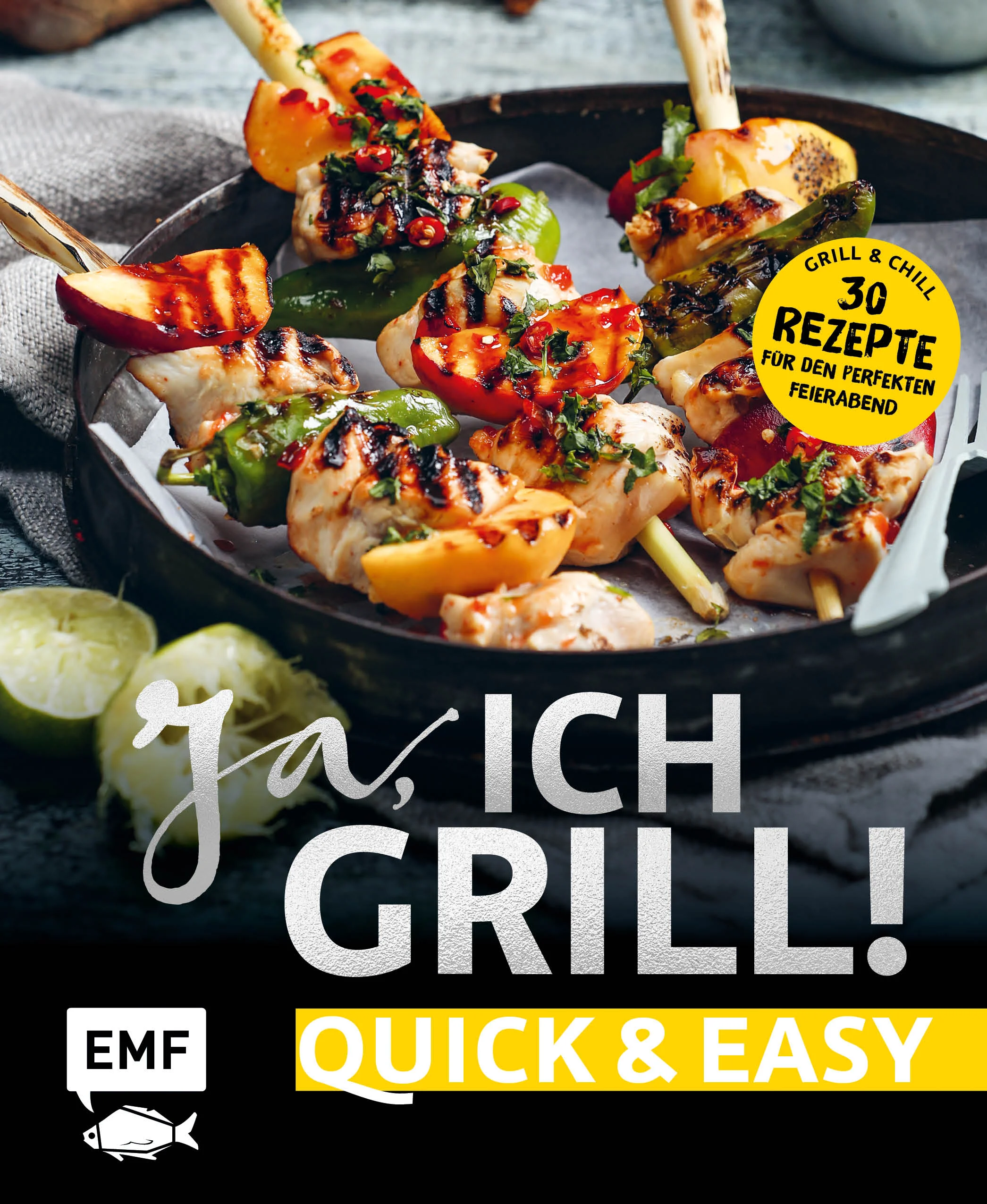 1, 2 – fertig! Schnelle und einfache Rezepte für das spontane Grillvergnügen.„Ja, ich grill! – Quick and easy“ ist für alle kurzentschlossenen Grilleinsteiger und -meister, die keinen großen Aufwand betreiben möchten, bis das Grillgut auf dem Teller liegt. Trotzdem strotzen die Rezepte vor Variantenreichtum, sodass Sie mit dem Kochbuch mehr als nur eine Bratwurst auf den Teller bringen können. So sind Sie für den entspannten Feierabend mit Familie und Freunden bestens gewappnet!Extra schnelle Rezepte für spontane Grillliebhaber Für jeden was dabei: Fleisch, Fisch, Vegetarisch Wichtige Basics zu den Grilltypen und -techniken, insbesondere direktes und indirektes Grillen Von rauchig-aromatisch bis sommerlich-leicht: 30 einfache Rezepte mit und ohne FleischMit der Reihe „Ja, ich grill!“ wird es bunt auf dem Grill! Jeder Grillbegeisterte bekommt Anregungen zu leckeren Gerichten und Beilagen, die Abwechslung auf den Teller bringen. Und das nächste Barbecue-Fest kommt bestimmt! In „Ja, ich grill! – Quick and easy“ können auch Grilleinsteiger ein fabelhaftes Grillmenü zaubern. Wie wäre es zum Beispiel mit Triple-Cheese-Veggieburgern, Halloumi mit Gemüse und Radieschen-Pesto, fruchtigen Chicken-Spießen mit Nektarine, einer Bacon Bomb, gefüllten Kalmaren mit Blutwurst auf Sauerteigbrot oder Surf&Turf? Und das mit wenig Aufwand. Ran an den Grill und fertig! 