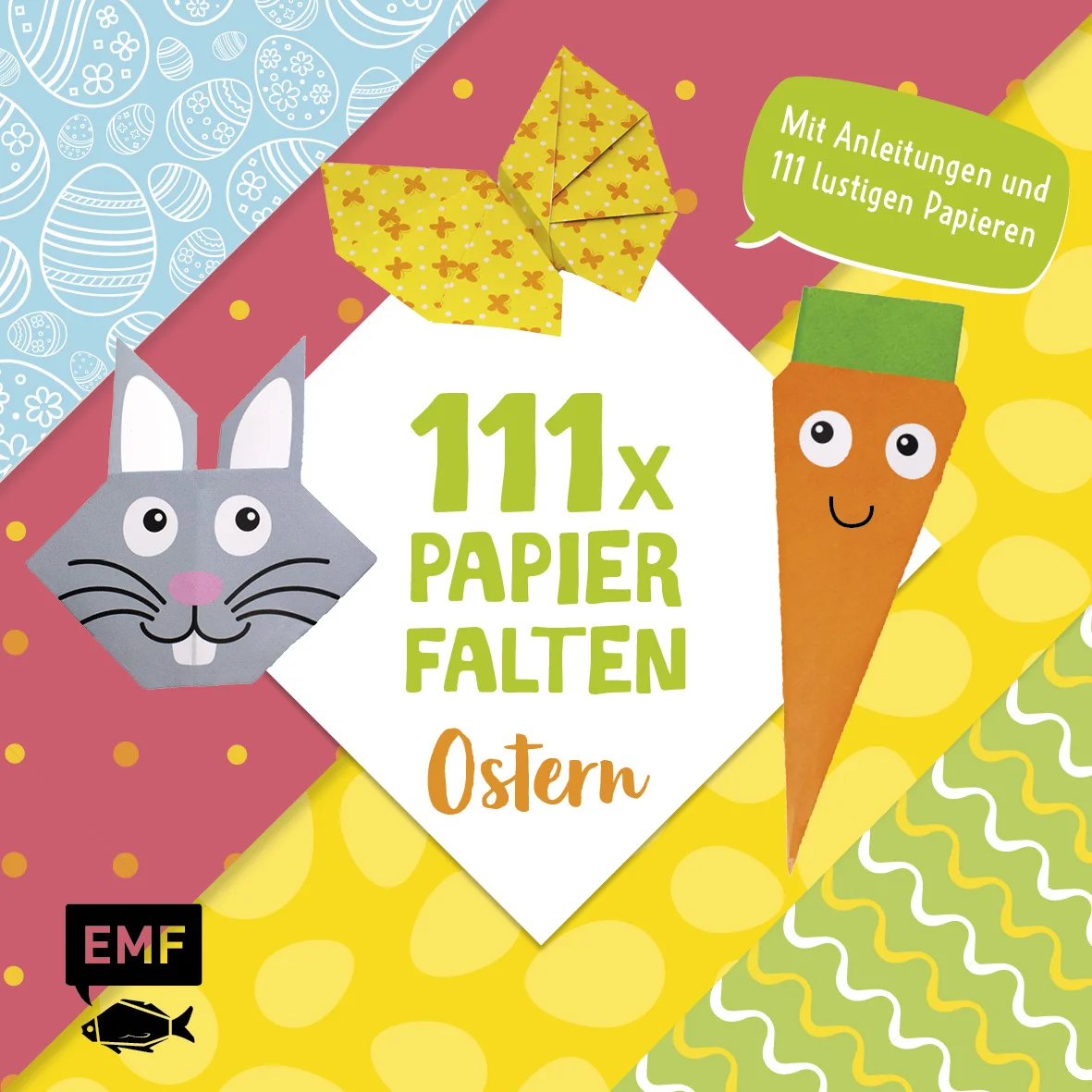 Hasenstarker Origamispaß für kleine Faltkünstler! 111 frühlingshafte Motiv-Papiere zum Sofort-Losbasteln.Dieses Bastelbuch für Kinder sorgt für große Augen an Ostern. Mit insgesamt 111 Papierbögen können Kinder ab 5 Jahren ihrem Osterbasteln freien Lauf lassen und eigene Osterdeko falten. So wird spielend einfach die Feinmotorik der kleinen Origami-Künstler geübt. Das Erfolgserlebnis stellt sich dank des kindgerechten Großformats schnell ein. Da macht das Papierfalten Spaß!111 Origamipapiere für ein kreatives OsternExtra großes Papierformat und einfache Schritt-für-Schritt-Anleitungen – so macht das Basteln selbst den Kleinsten SpaßOsterhase, Küken, Blumen und Co. – die schönsten Origamiprojekte für OsternFür Kinder ab 5 JahrenOsterhase, Blumen oder ein selbst gestaltetes Osternest – sie alle gehören zu einem kreativen Ostern dazu. Dabei ist dieses Bastelbuch die ideale Kinderbeschäftigung. Durch das Origamifalten können Kinder ab 5 Jahren ihre Feinmotorik trainieren und ihre Fantasie wird angeregt. Das Origamipapier hat die typische Grammatur und ist mit frühlingshaften Mustern ausgestattet. Für tolle Osterbasteleien!