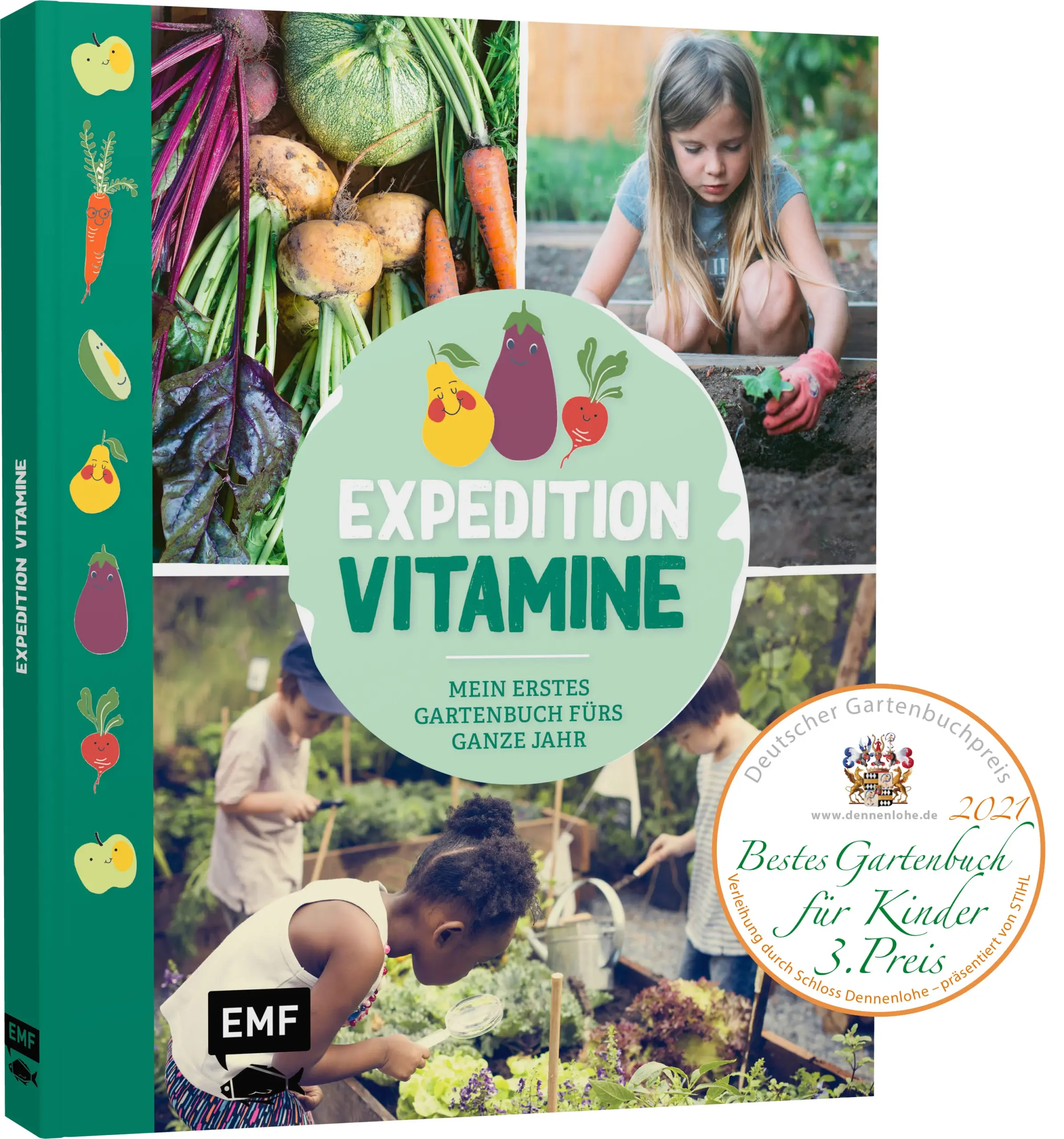 Werde zum Gärtner! Mit »Expedition Vitamine« gehst du auf Enteckungstour in deinem Garten und kannst Obst und Gemüse ganz leicht selber anbauen.Was passiert im Kompost, wie baut man seinen eigenen Rasensprenger und welche Blumen lieben Bienen? Mit Gummistiefeln, Schaufel und Co. kannst du dann loslegen und Kartoffeln im Frühling, Erdbeeren im Sommer, Paprika im Herbst und Rosenkohl im Winter ernten. Zaubere daraus leckere Gerichte wie Pizza, Muffins und Smoothies. Klingt lecker? Dann an die Schaufeln, fertig – los!  Mein erstes Gartenbuch fürs ganze JahrKinderleichter Anbau von Obst und Gemüse: mit Saisonkalender und Übersicht der GrundausstattungDas kommt aus meinem Garten: mehr als 10 einfache Rezepte – gesund und leckerEinblicke in Natur und Nachhaltigkeit: kleine und große Projekte sowie Bastelideen Wenn wissbegierige Kinder neue Welten erkunden wollen, muss man dafür keine langen Wege zurücklegen: Eine ganz besondere Welt beginnt nämlich schon an der Gartentür. Und mit dem Buch »Expedition Vitamine« begeben sich kleine Nachwuchsgärtnerinnen und -gärtner auf eine Reise durch das grüne Wohnzimmer – und durch das ganze Jahr. Auf 96 Seiten finden Kinder erste Einblicke in die Natur, wie sie funktioniert und wie man sie nachhaltig gut behandelt. Es gibt einen Saisonkalender und kindgerechte Anleitungen zum Anbau von Obst und Gemüse – und die besten Rezepte sind auch gleich mit dabei. Dazu gibt es viele kleine und große Projekte, die über den eigentlichen Gemüseanbau hinausgehen. Zum Beispiel lernt man hier, wie man ein echtes Insektenhotel baut. So werden Kinder spielerisch an die Natur herangeführt und lernen, sie zu verstehen und zu achten.